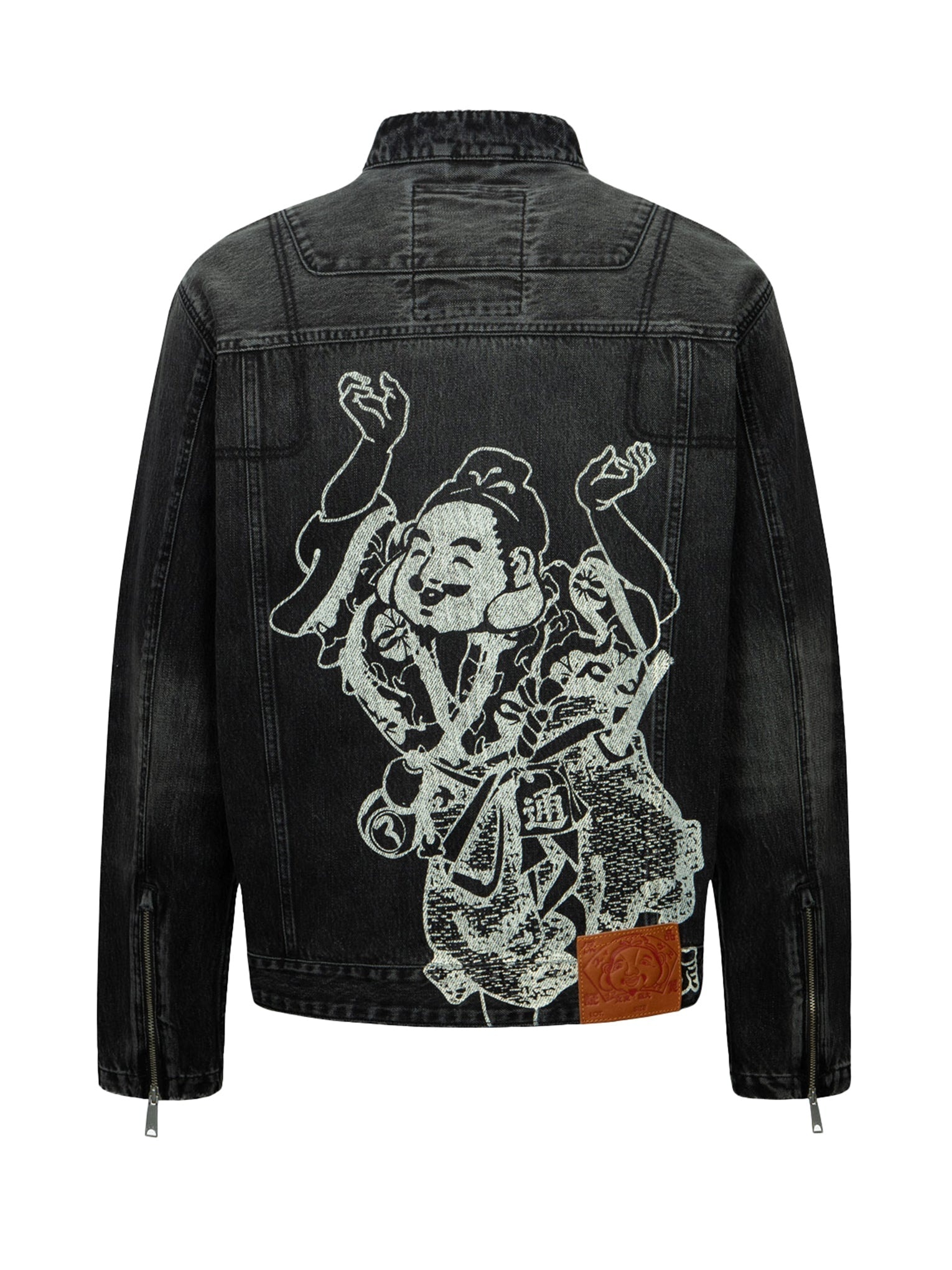 GODHEAD PRINT RELAX FIT BIKER DENIM JACKET - 14