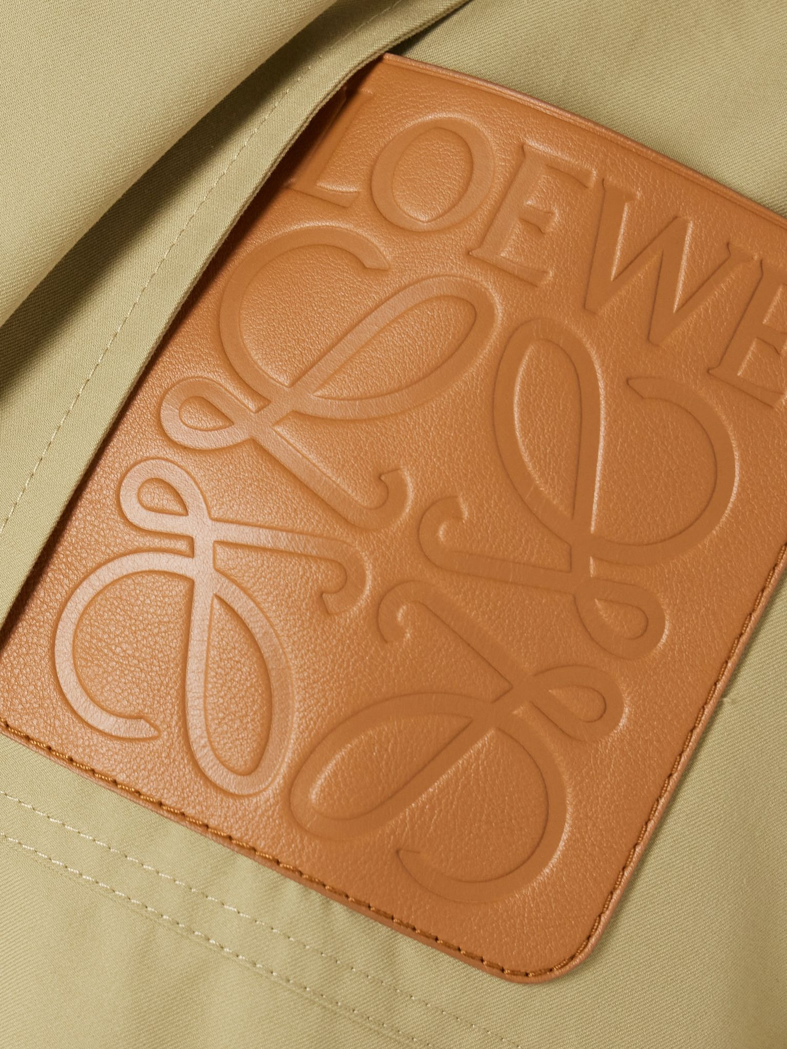 Anagram hooded cutout leather and poplin-trimmed cotton-gabardine jacket Tan - 4