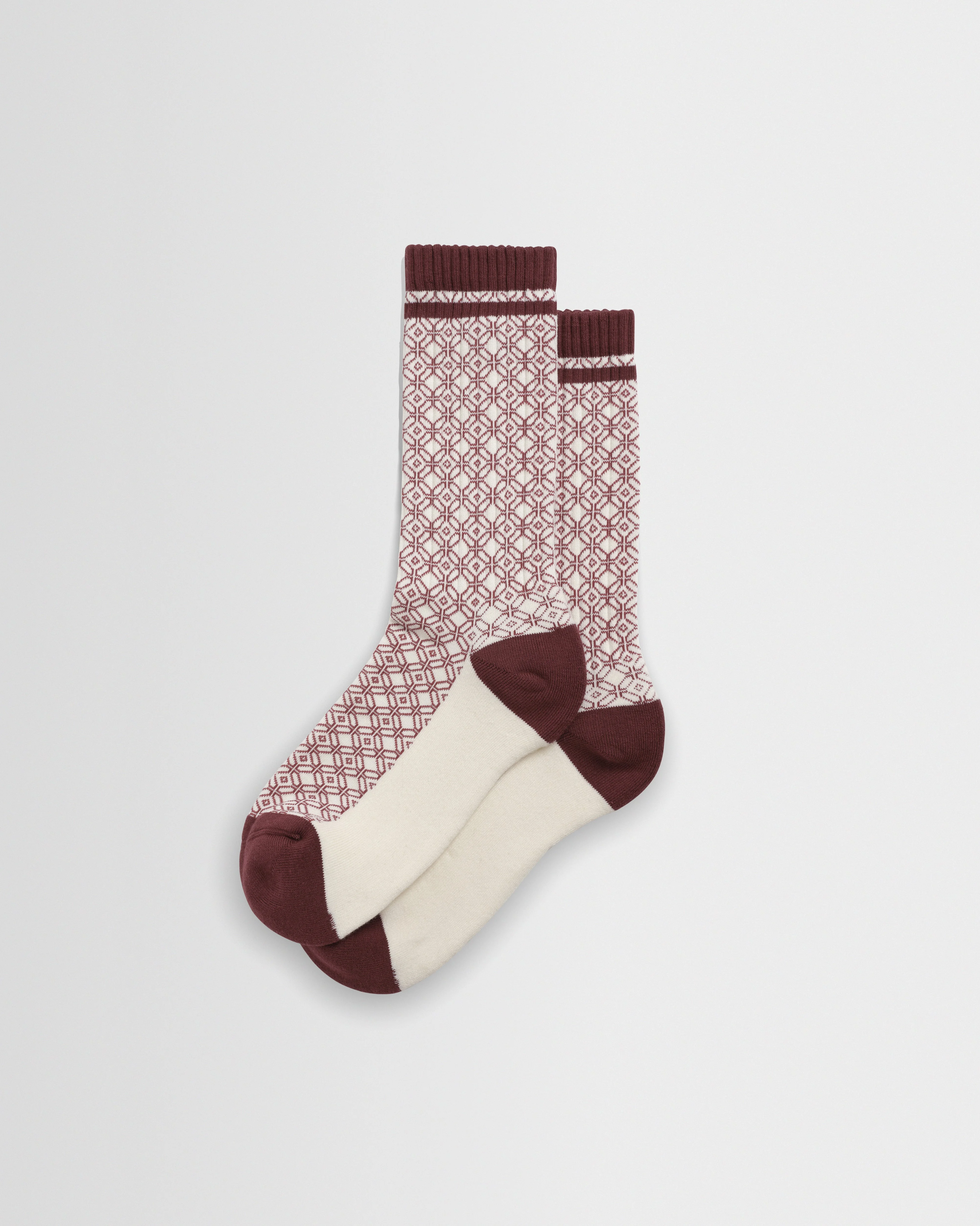 Thorpe - Ecru And Burgundy Diamond Jacquard Socks - 1