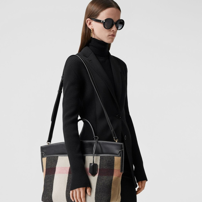 Check Merino Wool Cashmere Society Top Handle Bag 3