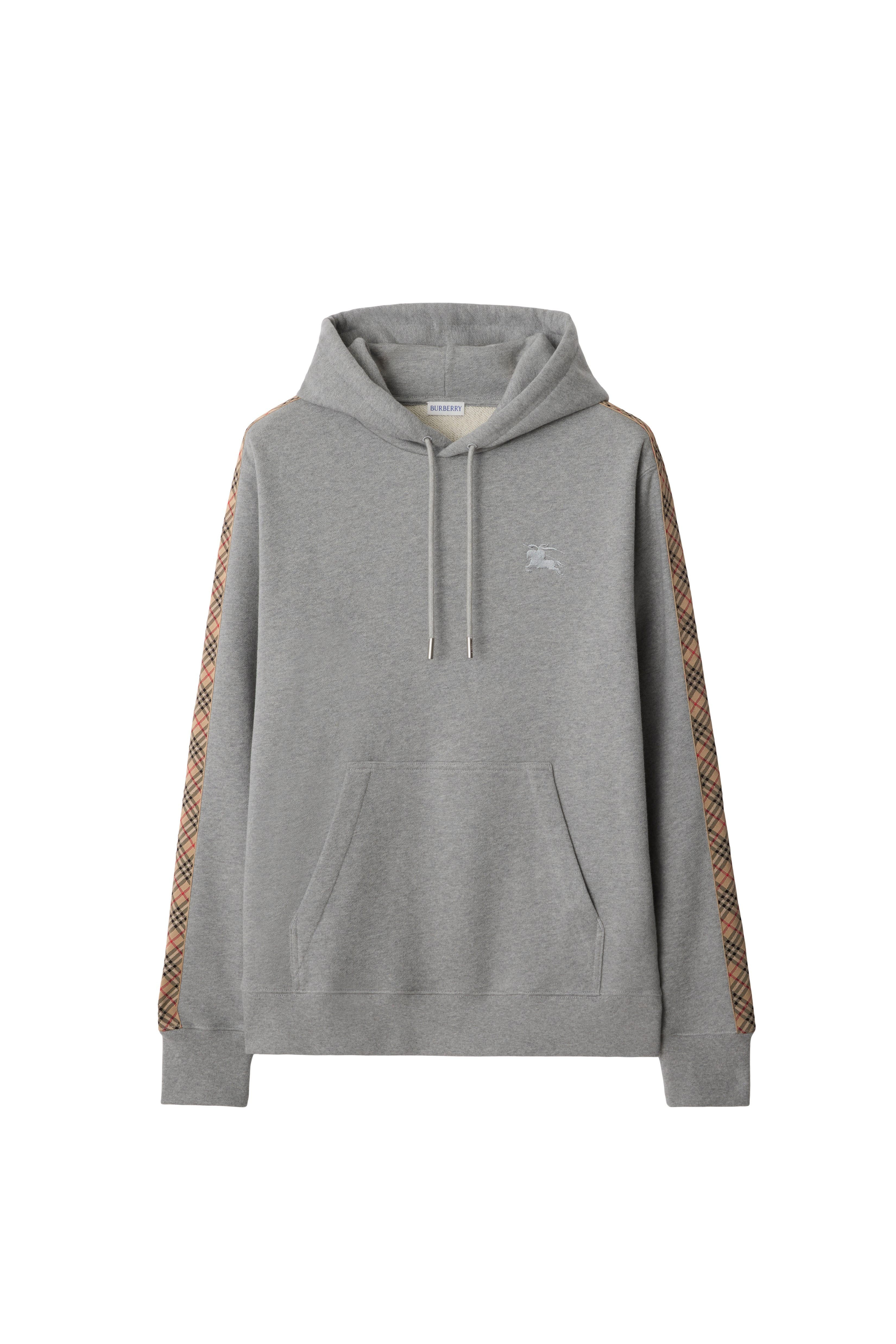 burberry Check Trim Cotton Hoodie in Pale Grey Melange at Nordstrom - 2