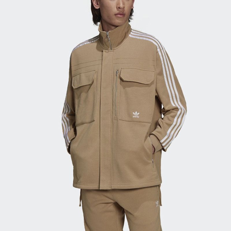 adidas Men's adidas originals x Work Parley Crossover Casual Breathable Stripe Long Sleeves Khaki Shirt HD2 outlook