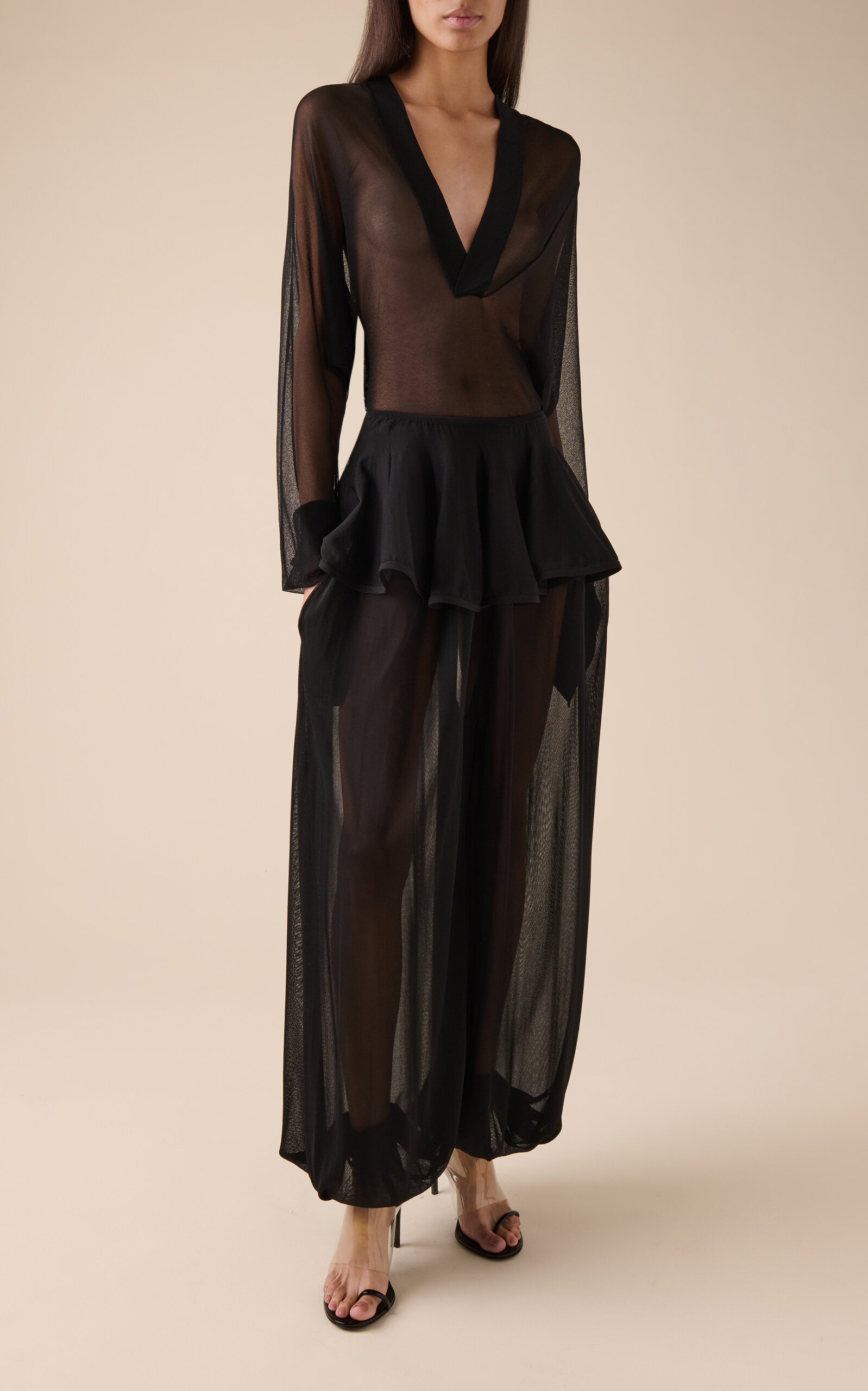 Knit Tapered Peplum Pants black - 2