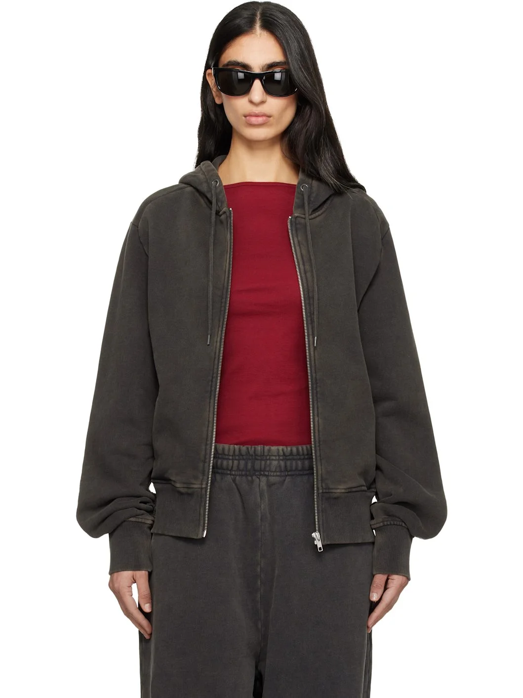 Black Slim Zip Up Hoodie - 1