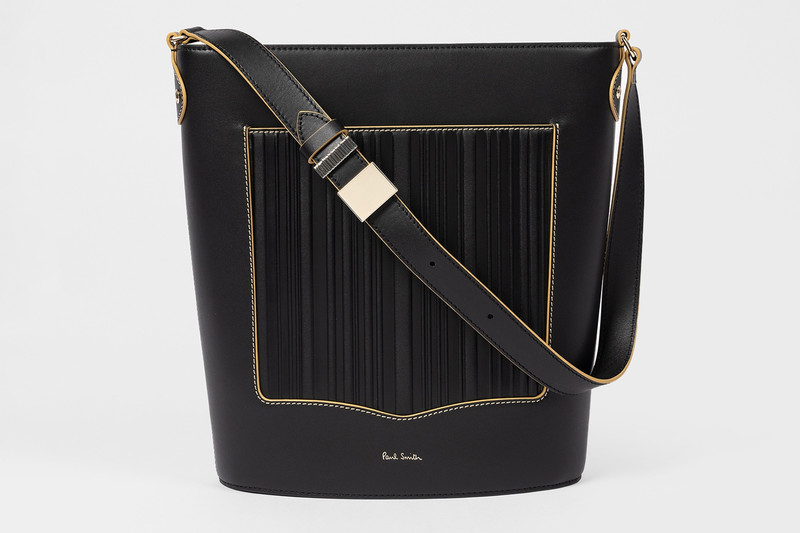 Women's Black 'Shadow Stripe' Leather Bucket Bag 3