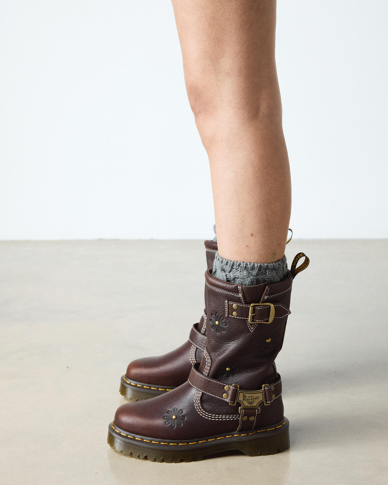 Anistone Hi Flower Grizzly Leather Biker Boots 6