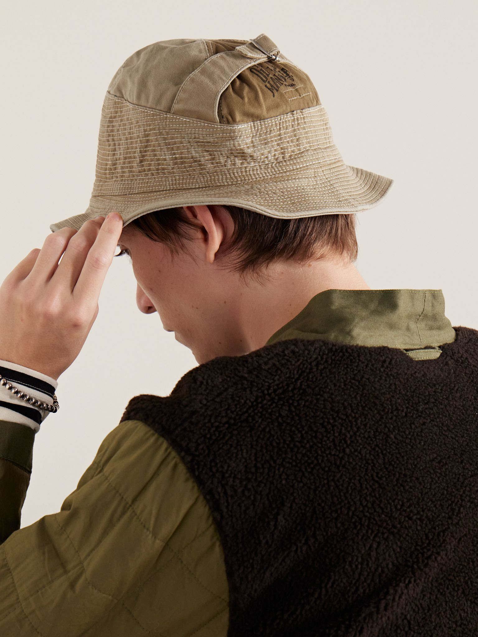 The Old Man and the Sea Distressed Buckled Cotton-Twill Bucket Hat Beige - 2