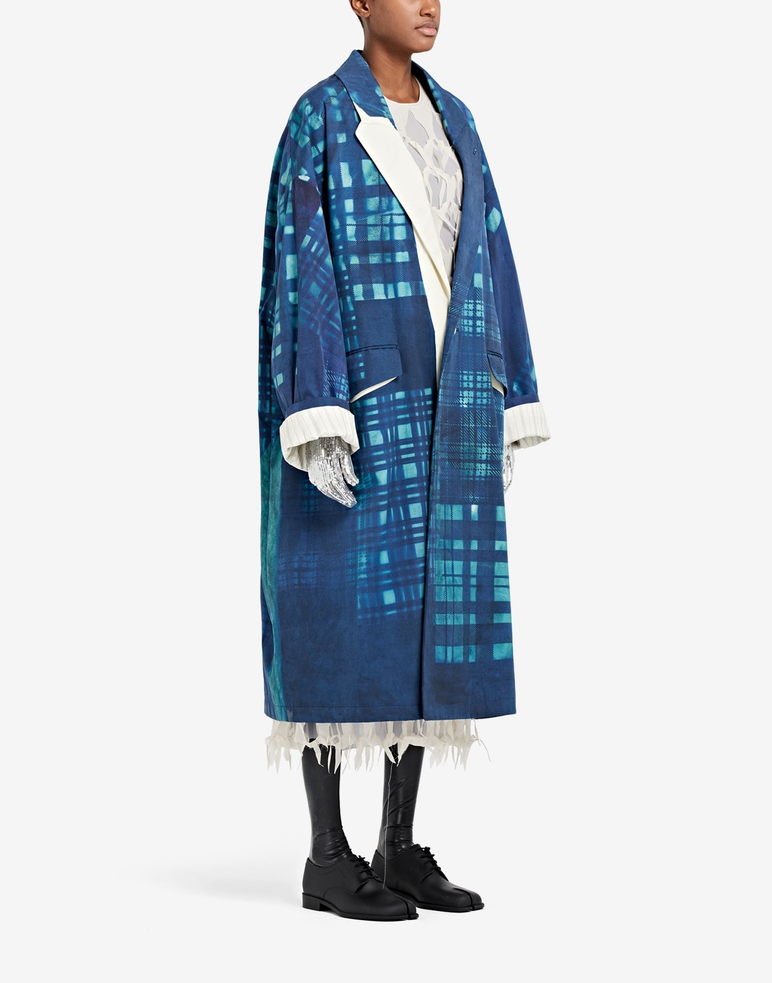 Check Cyanotype Oversized Coat - 3