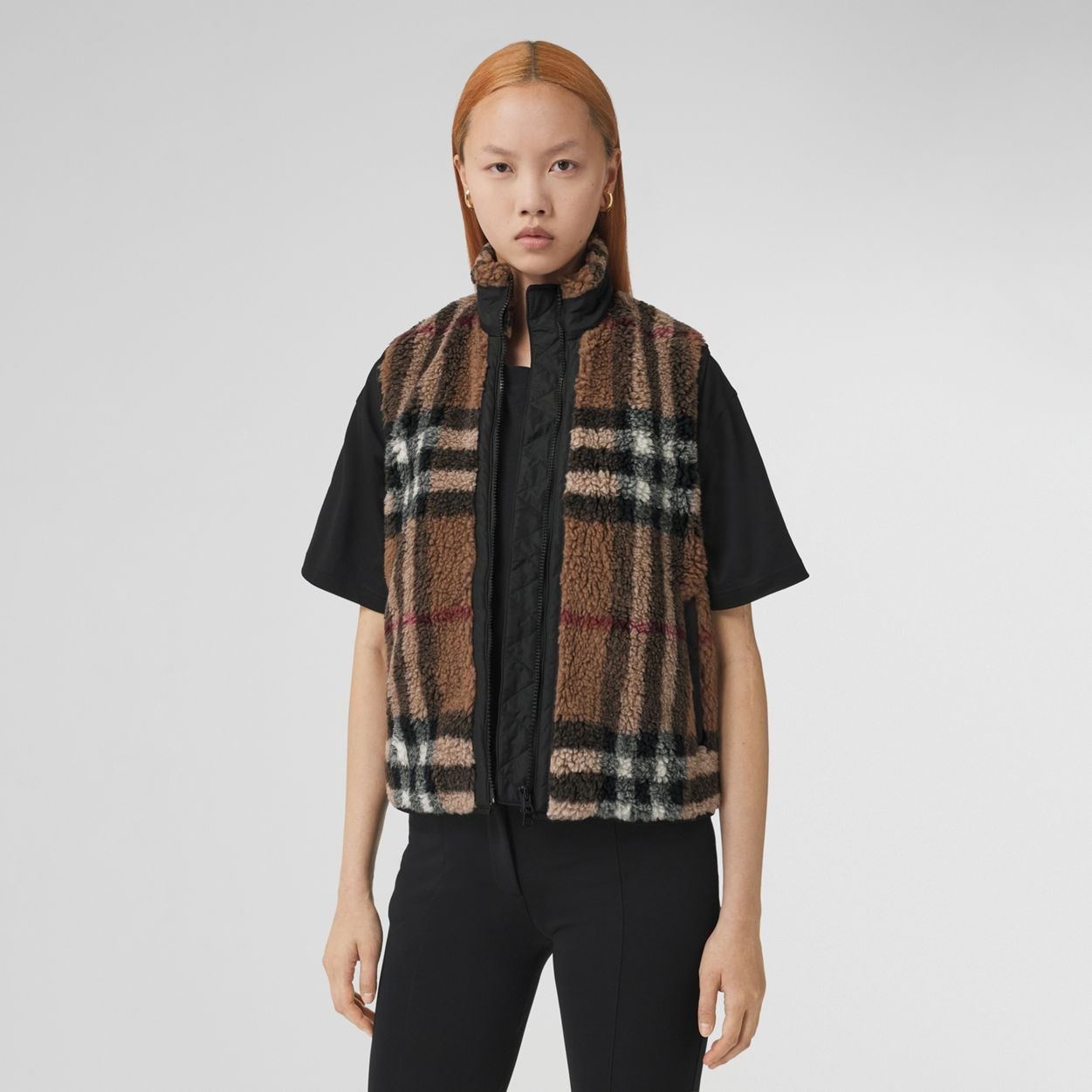 Check Wool Cashmere Blend Fleece Gilet - 6