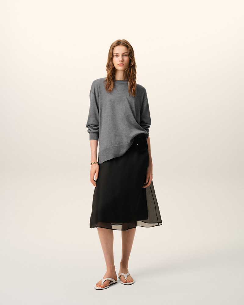 AMI Paris GREY THIN WOOL CREWNECK AMI DE COEUR SWEATER outlook