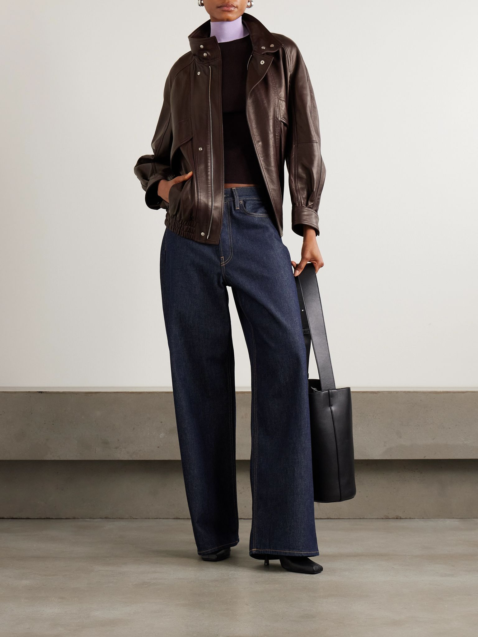 Ariste oversized paneled leather jacket Burgundy - 2