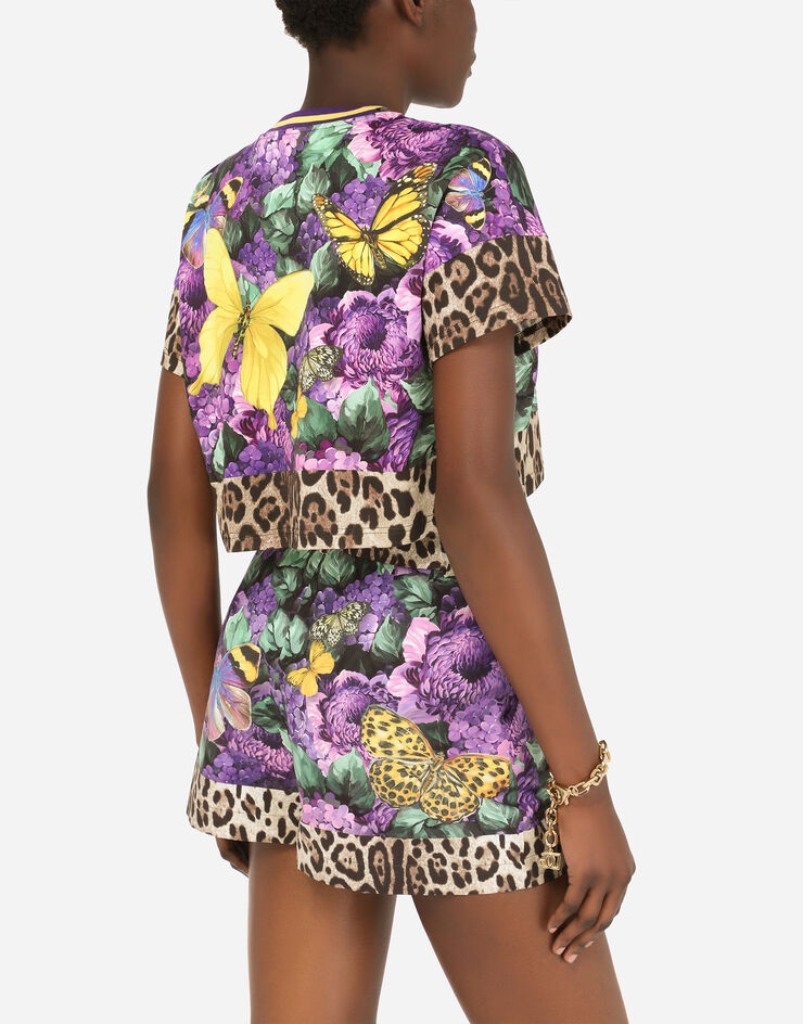 Cropped jersey T-shirt with butterfly print - 10