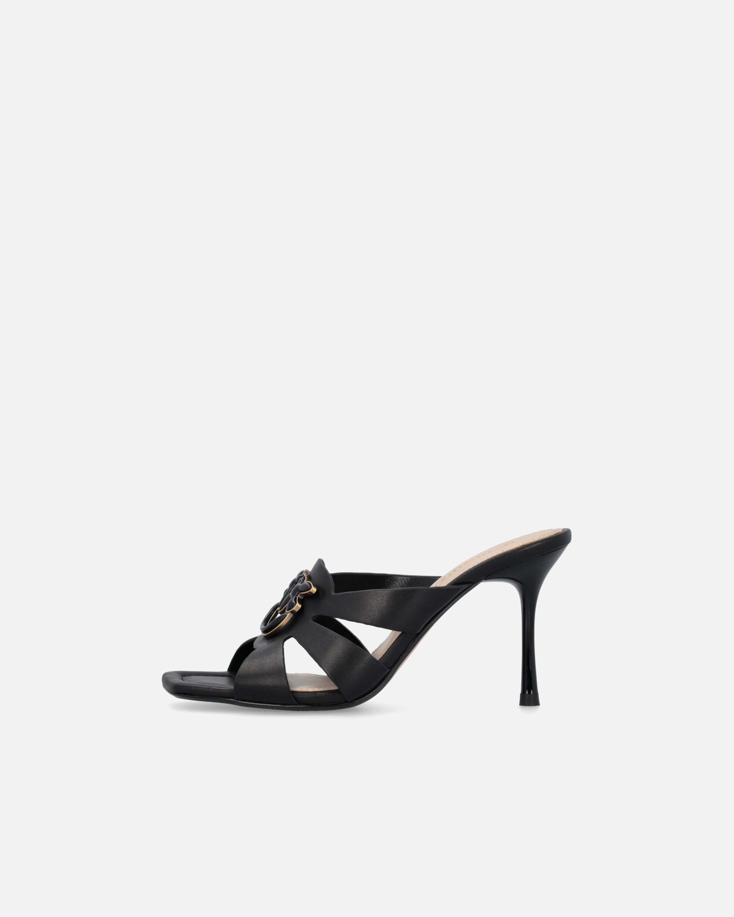 NAPPA LEATHER SANDALS WITH HEEL AND BIRD DETAIL - 5