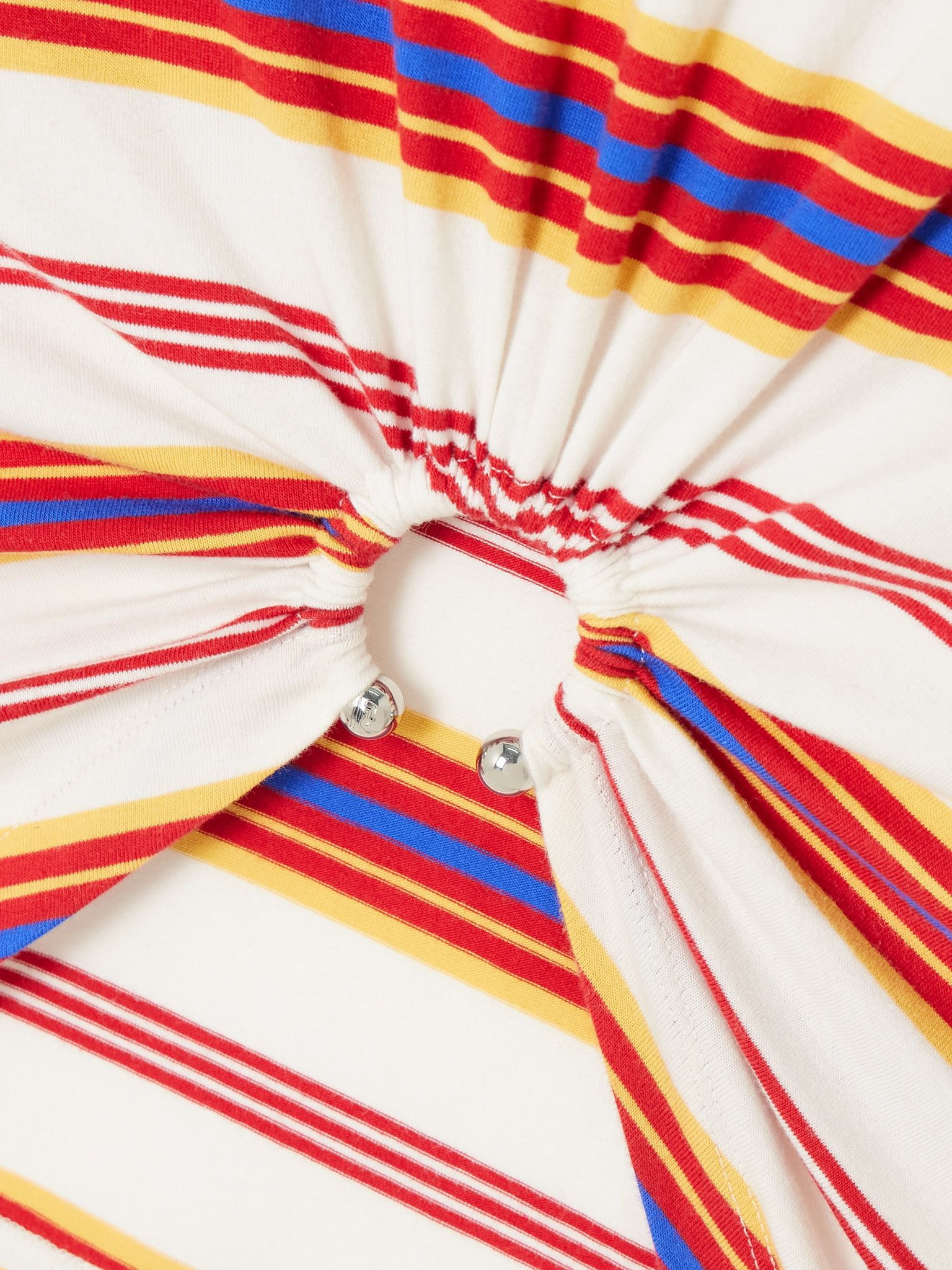 Embellished striped cotton-blend jersey T-shirt Red - 4