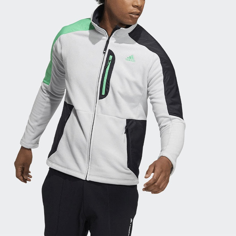 adidas Men's adidas Snw Mid Fleece Logo Printing Contrasting Colors Sports Jacket White H13808 outlook