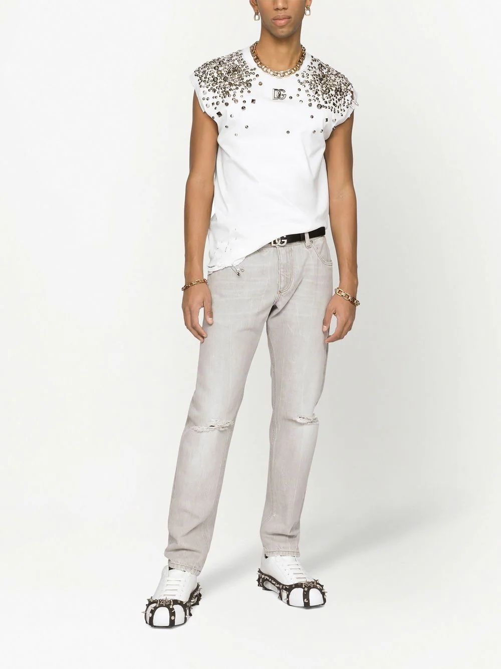 stud-embellished sleeveless T-shirt - 2