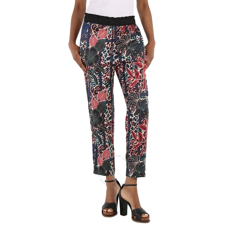 Moncler Ladies Floral Print Cropped Silk Trousers - 3