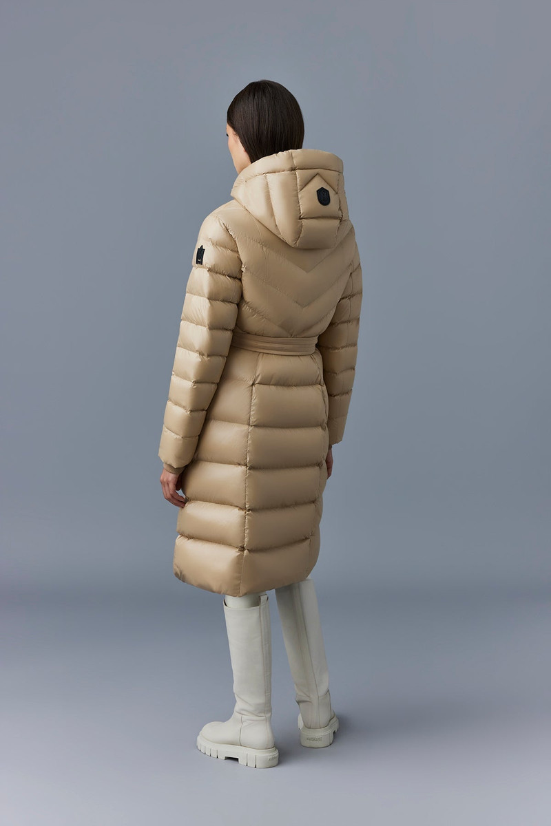 CORALIA down coat with hood and sash belt 4