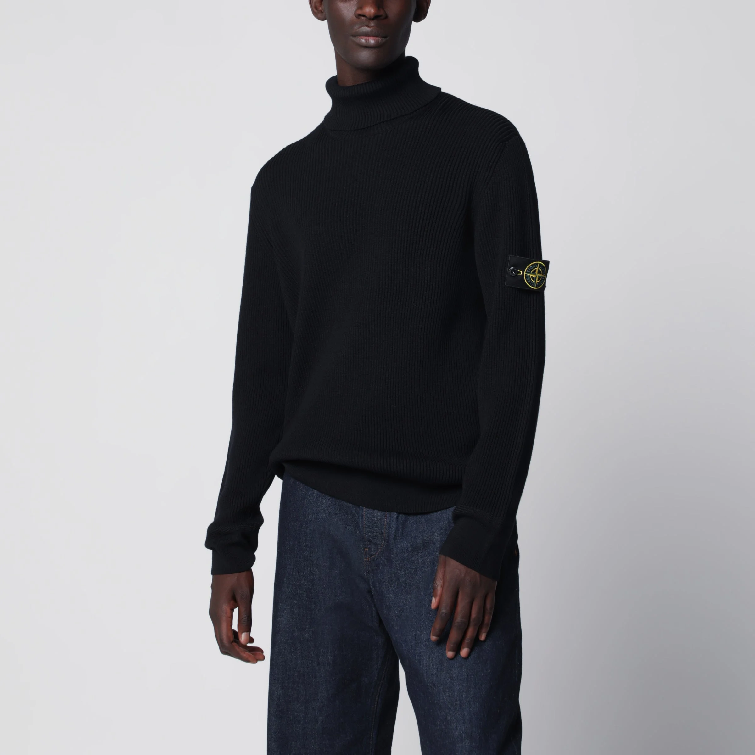 Navy blue ribbed turtleneck sweater - 1