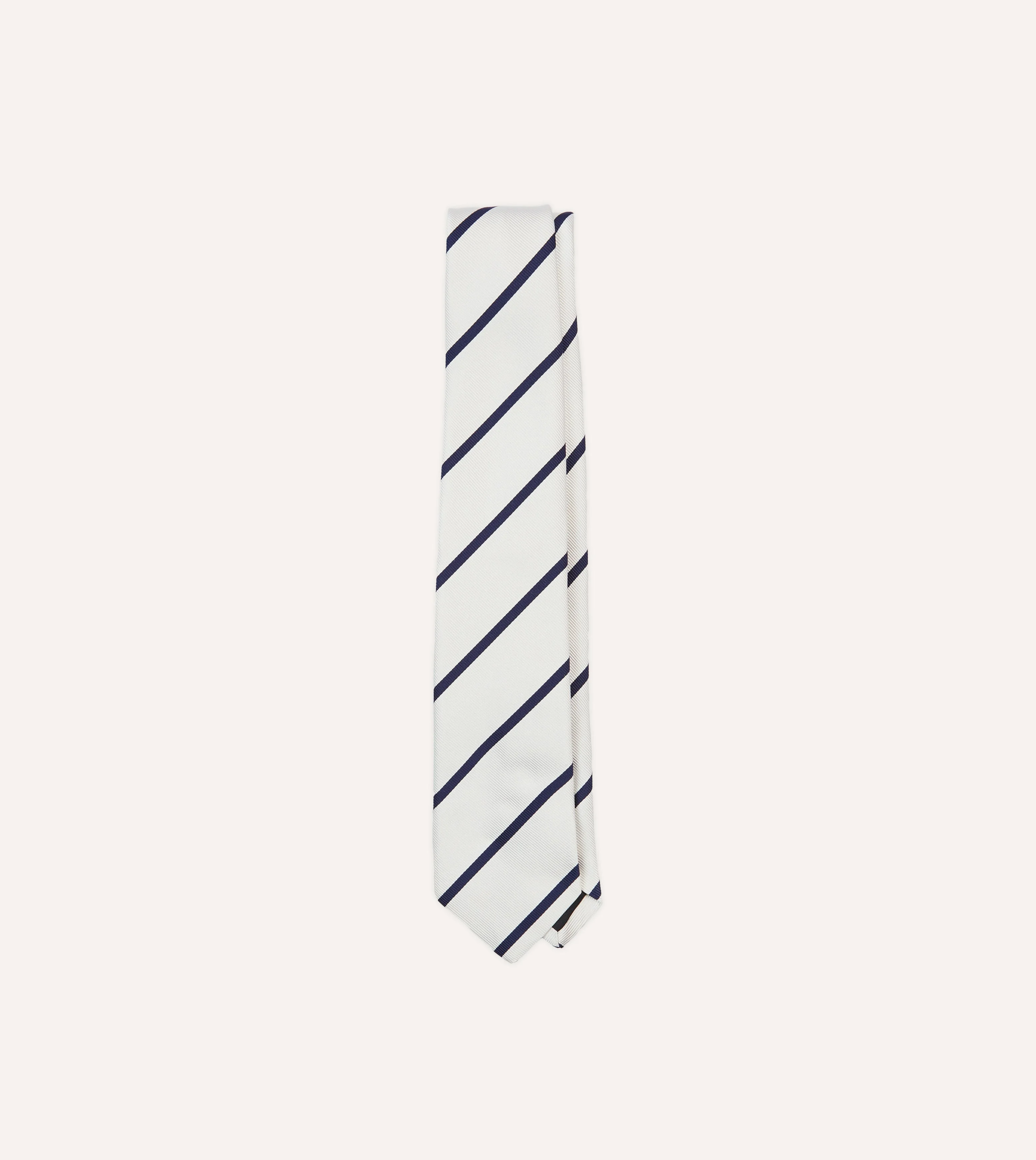 White and Navy Bar Stripe Repp Silk Tipped Tie - 1
