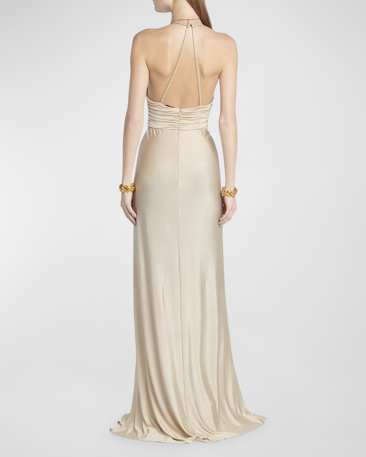 Plunging Ruched Fluid Jersey Slit Gown - 4