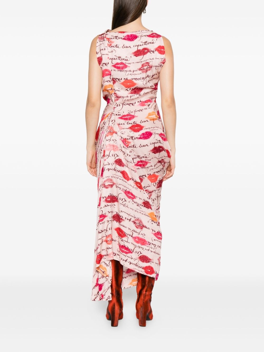 kiss-print draped dress - 4