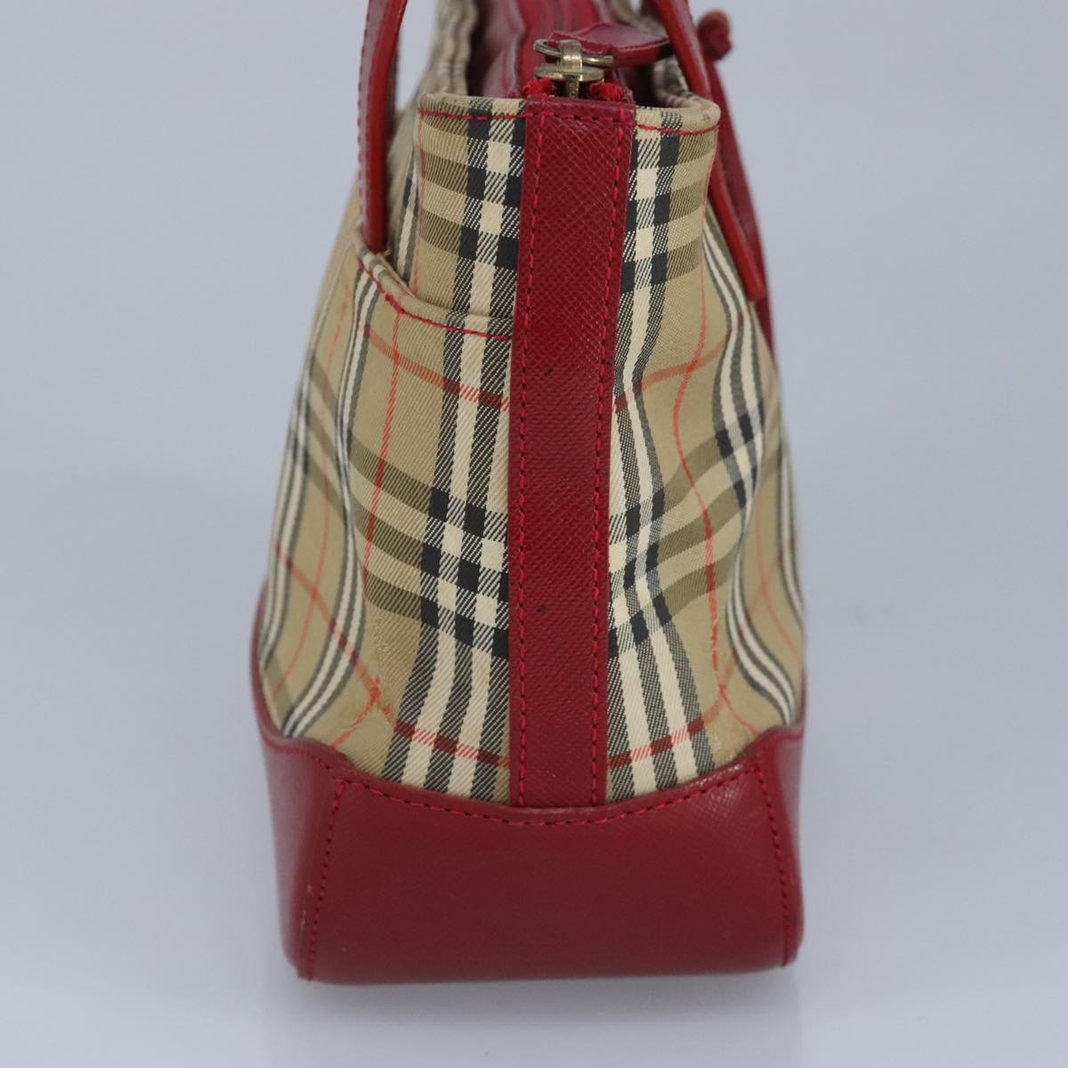 Burberry Nova Check Hand Bag Canvas Beige Red - 4