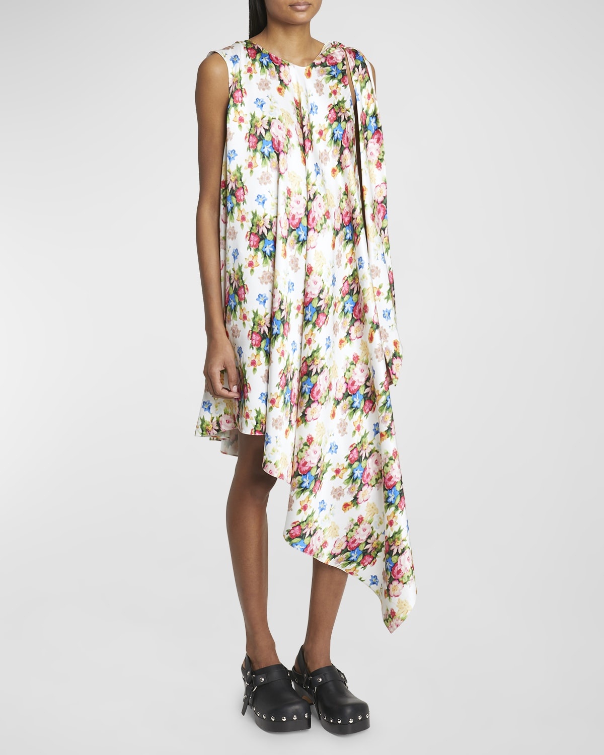 Asymmetric Floral Silk Shift Dress - 3