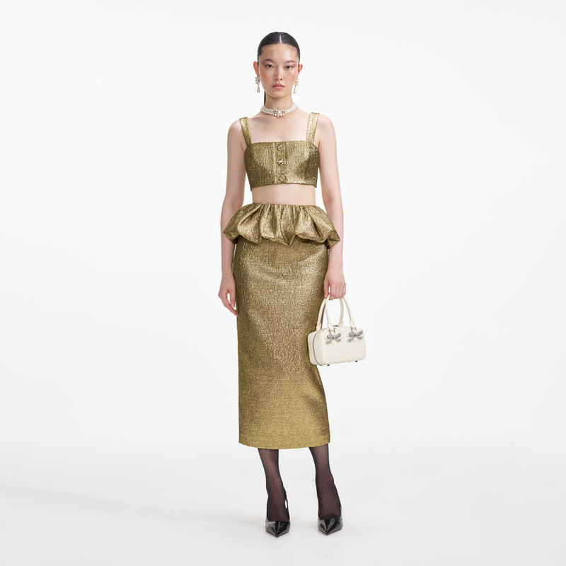 Gold Metallic Jacquard Midi Skirt 1