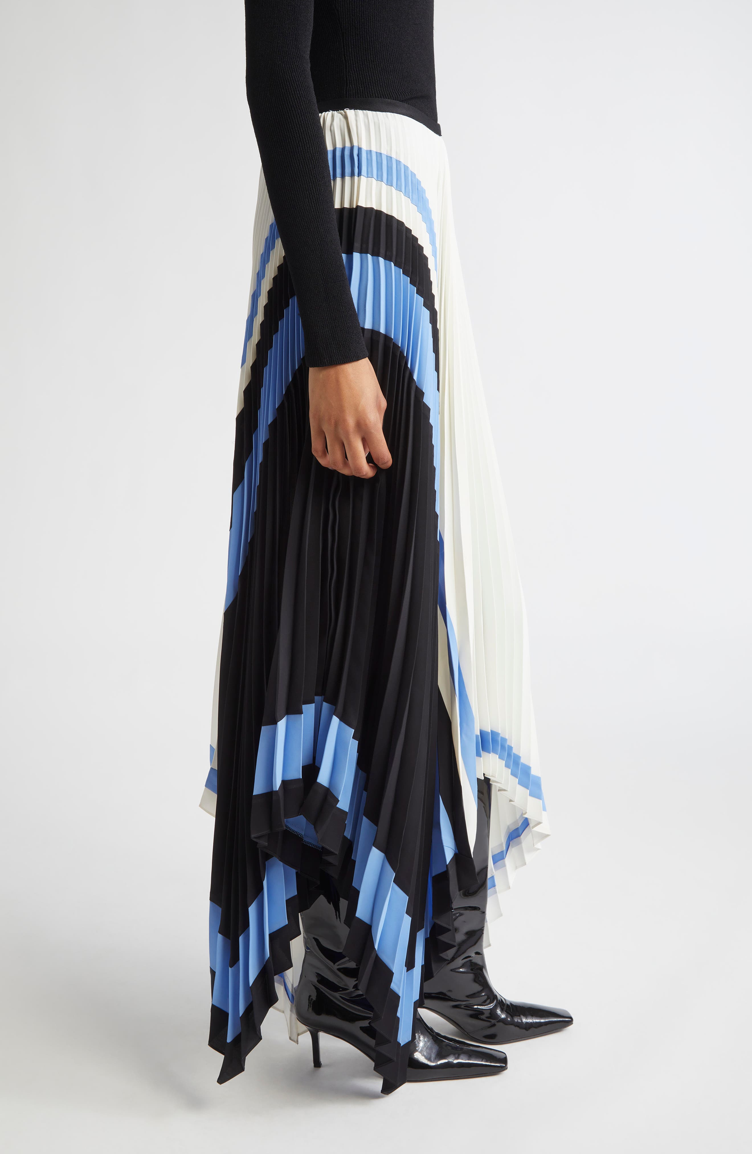 Proenza Schouler Emilia Abstract Print Pleated Asymmetric Skirt in White Multi at Nordstrom - 4