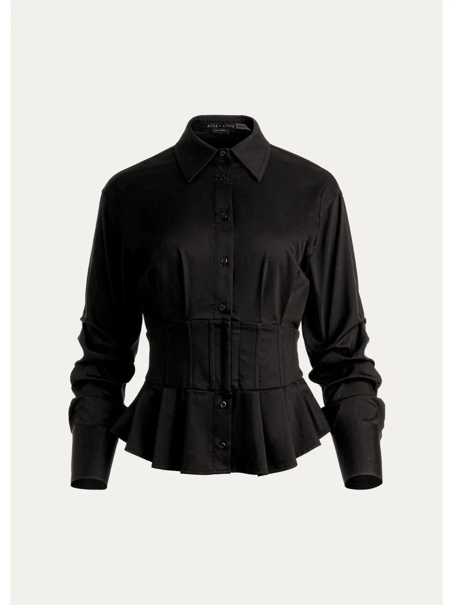 Edie Gathered Corset Button-Front Shirt - 1