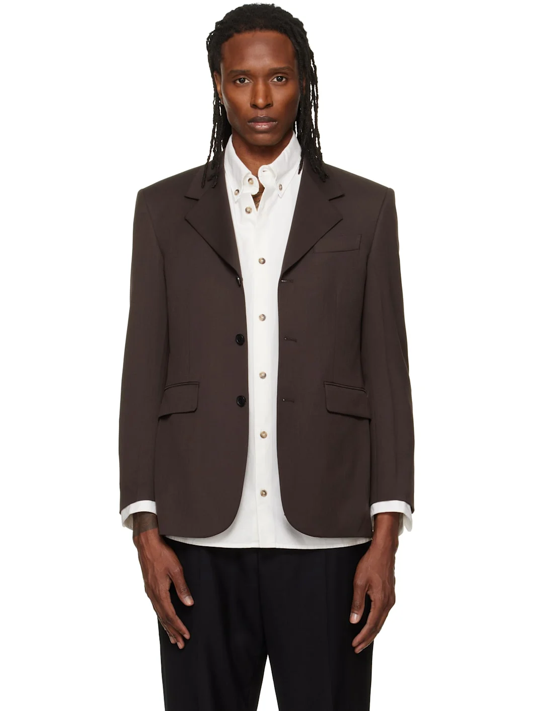 Brown Wool-Blend Tailored Blazer - 1