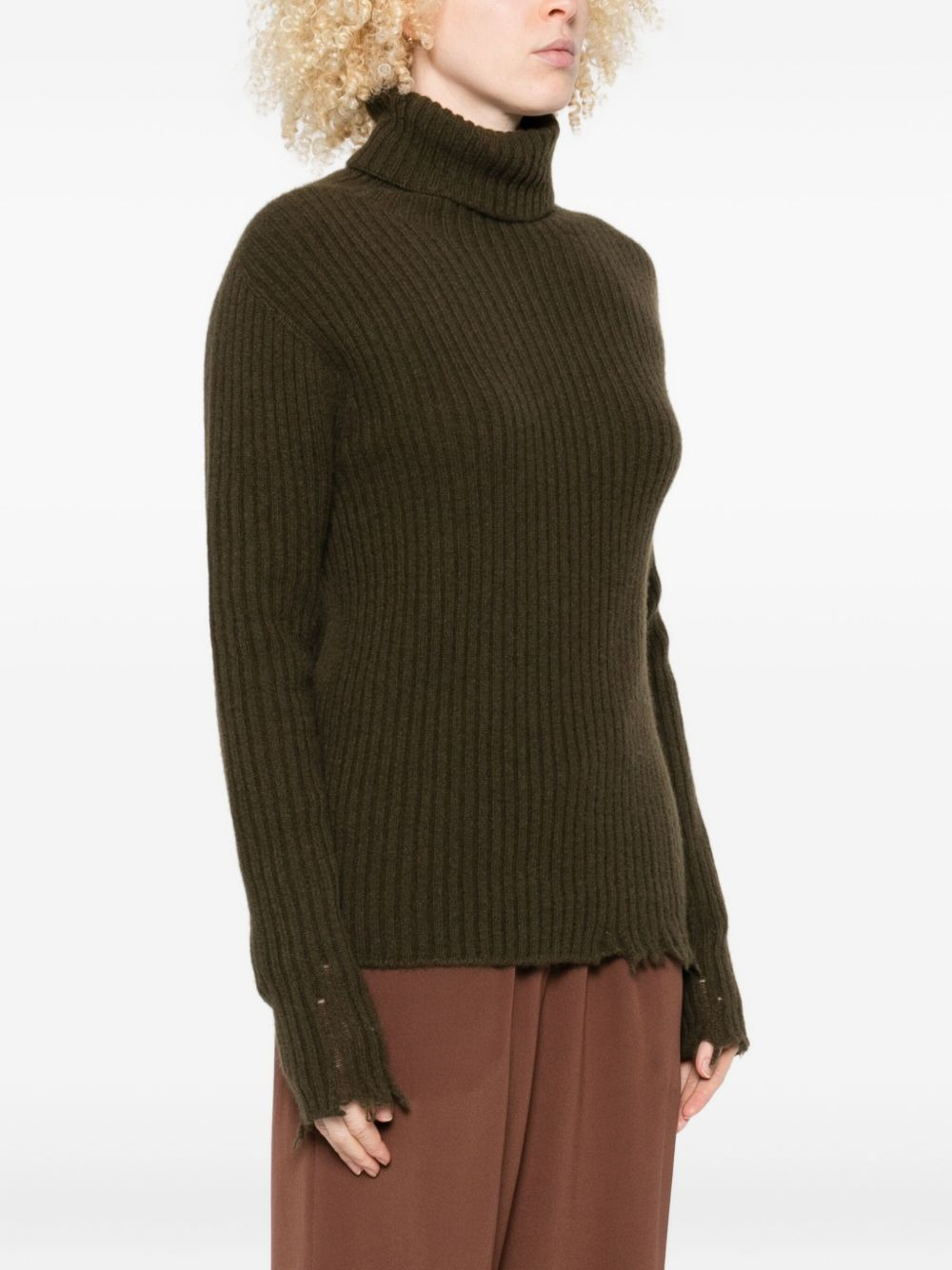 ribbed frayed-hem sweater - 3