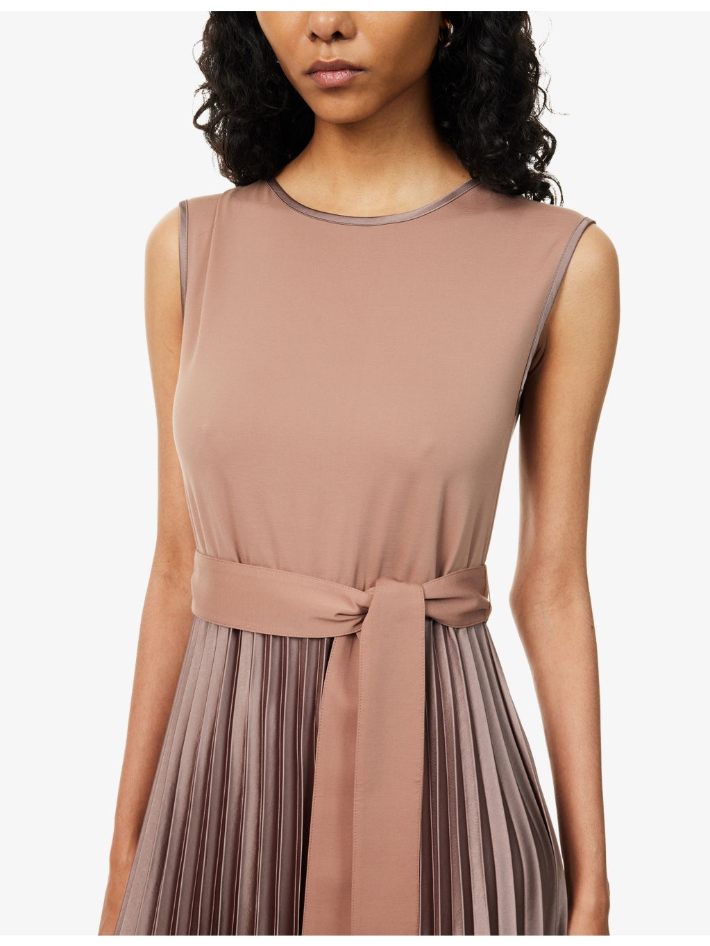 Sleeveless Pleated Jersey And Satin Midi Dress - 5