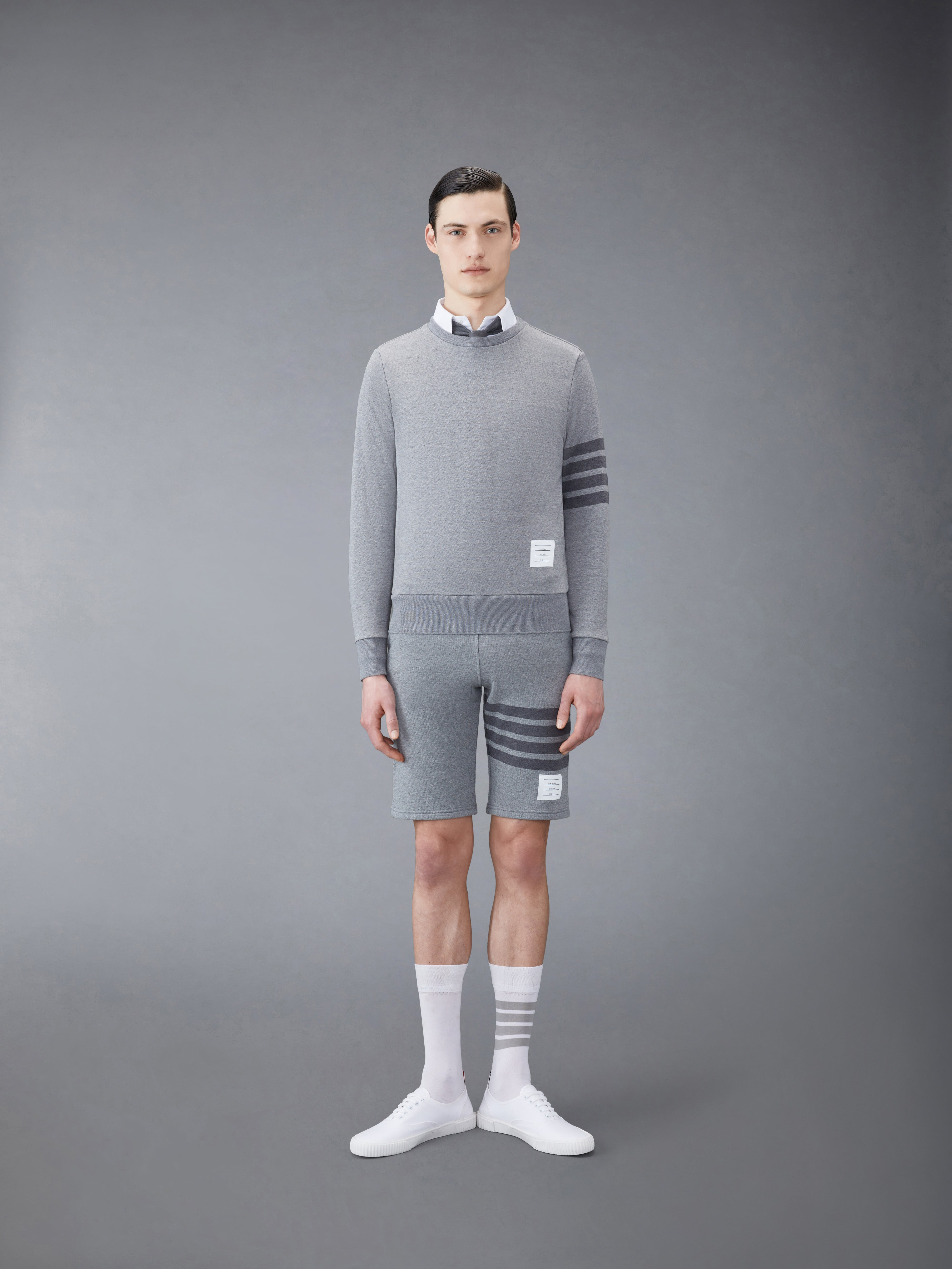 Medium Grey Cotton Loopback Relaxed Fit Tonal 4-Bar Crewneck Sweatshirt - 3