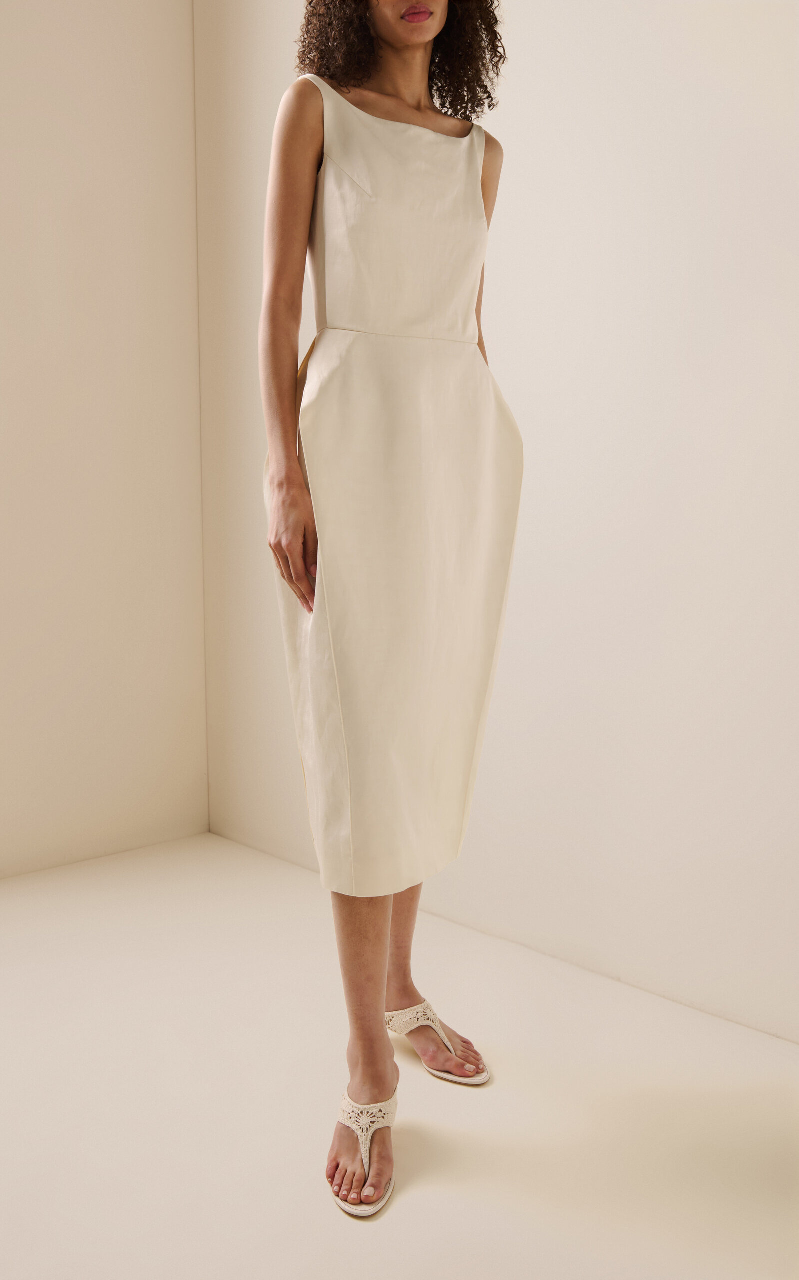 Jewel Neck Midi Dress ivory - 2