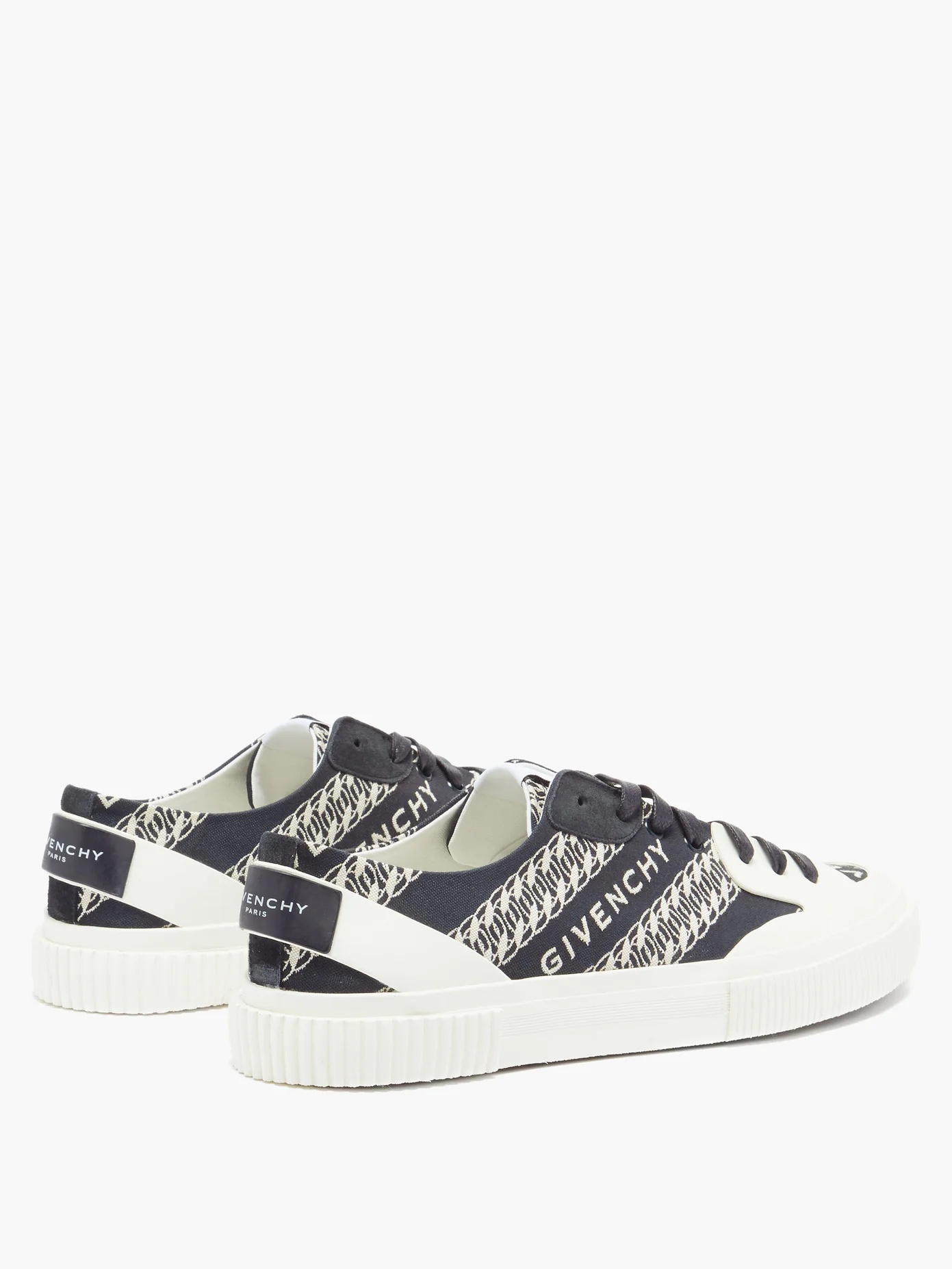 Chain & logo-jacquard canvas trainers - 4