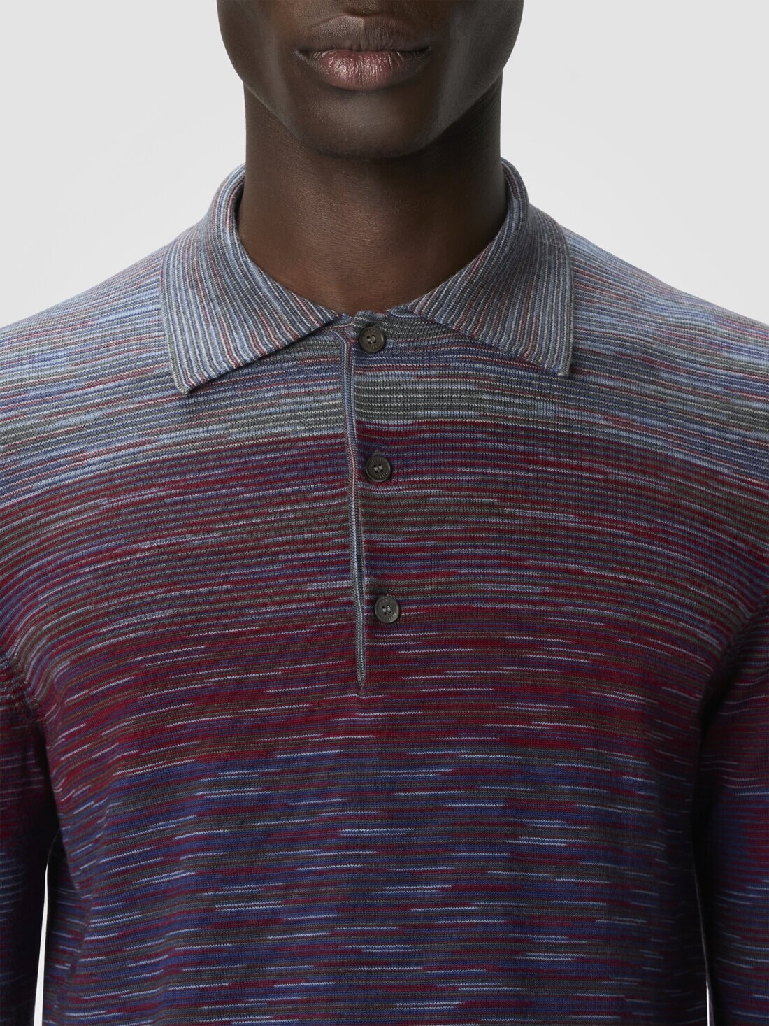 Long Sleeve Polo in Pure Wool with Flame Pattern - 5
