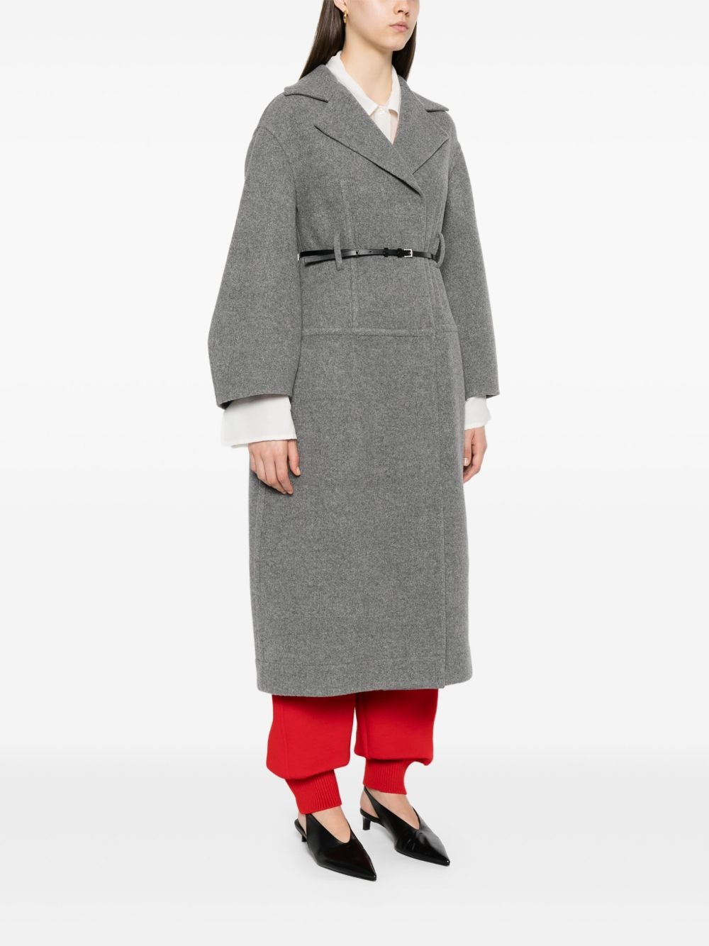 belted wool-cotton coat - 3