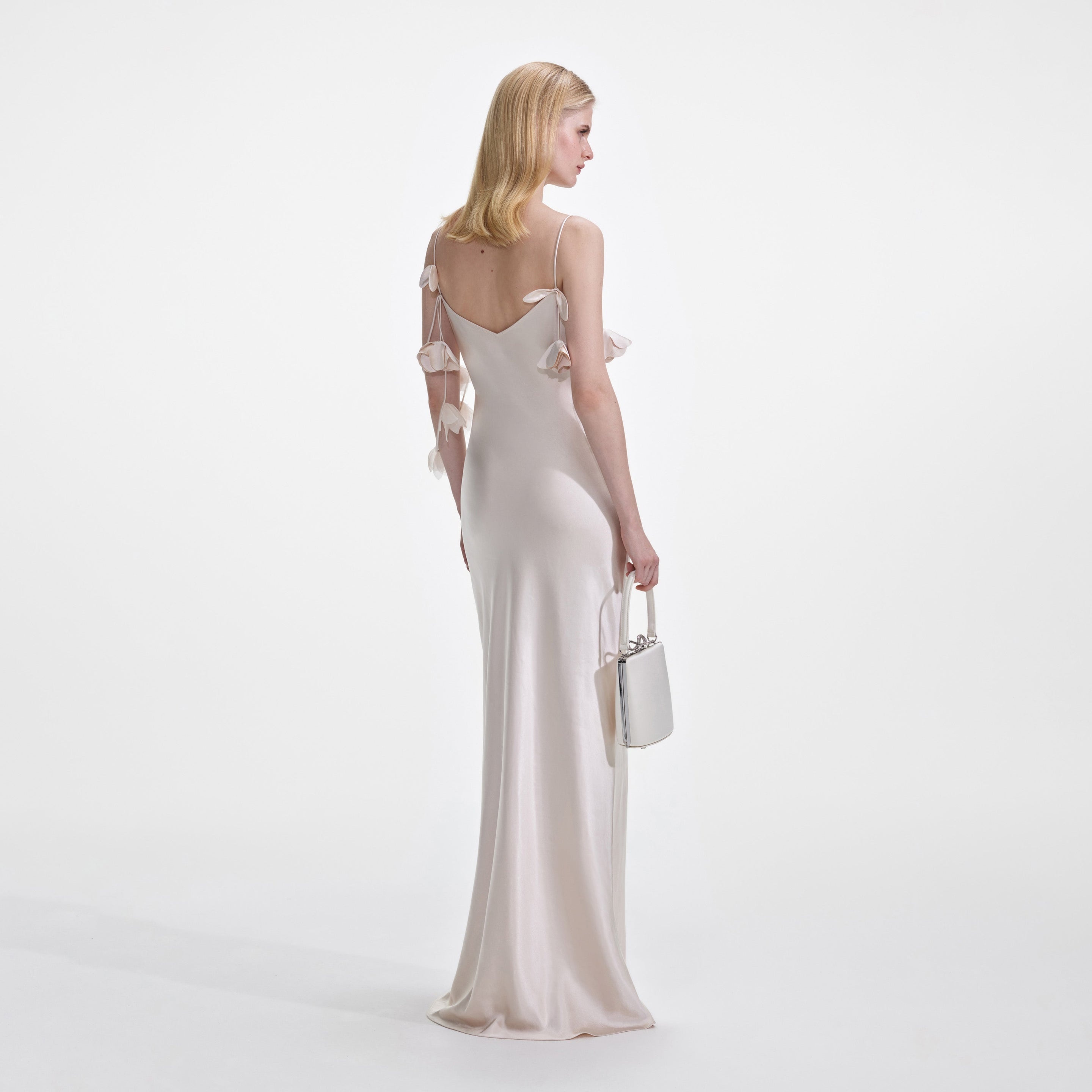 Champagne Flower Satin Maxi Dress - 3