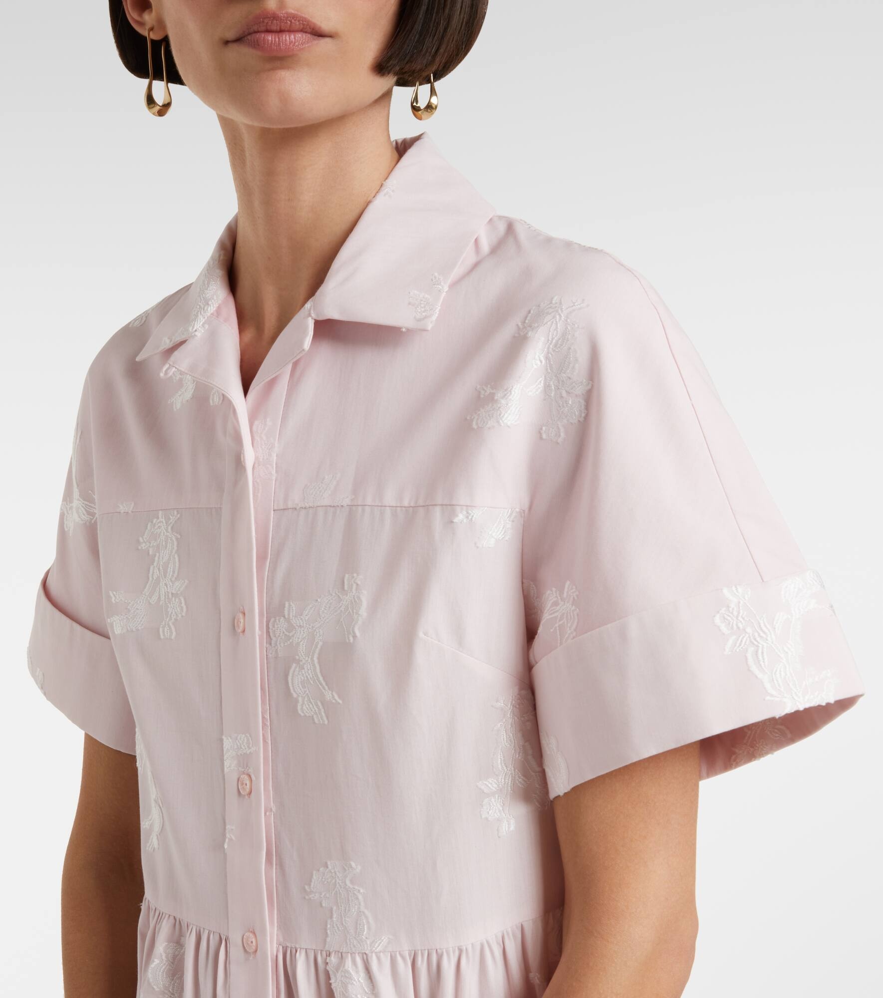 Embroidered tiered cotton shirt dress - 4