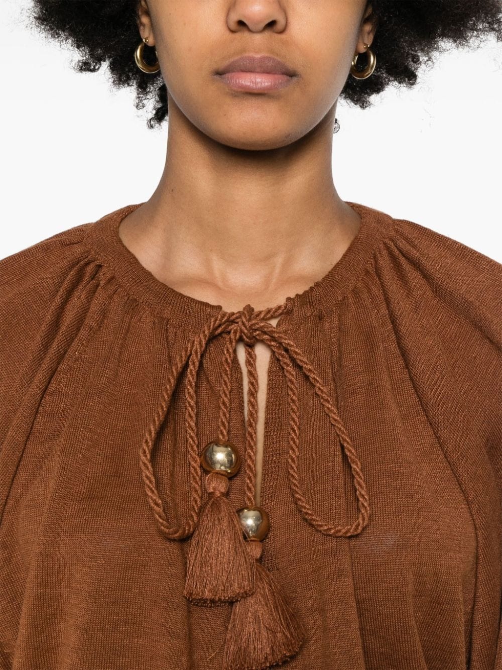 tassel-detail linen top - 5