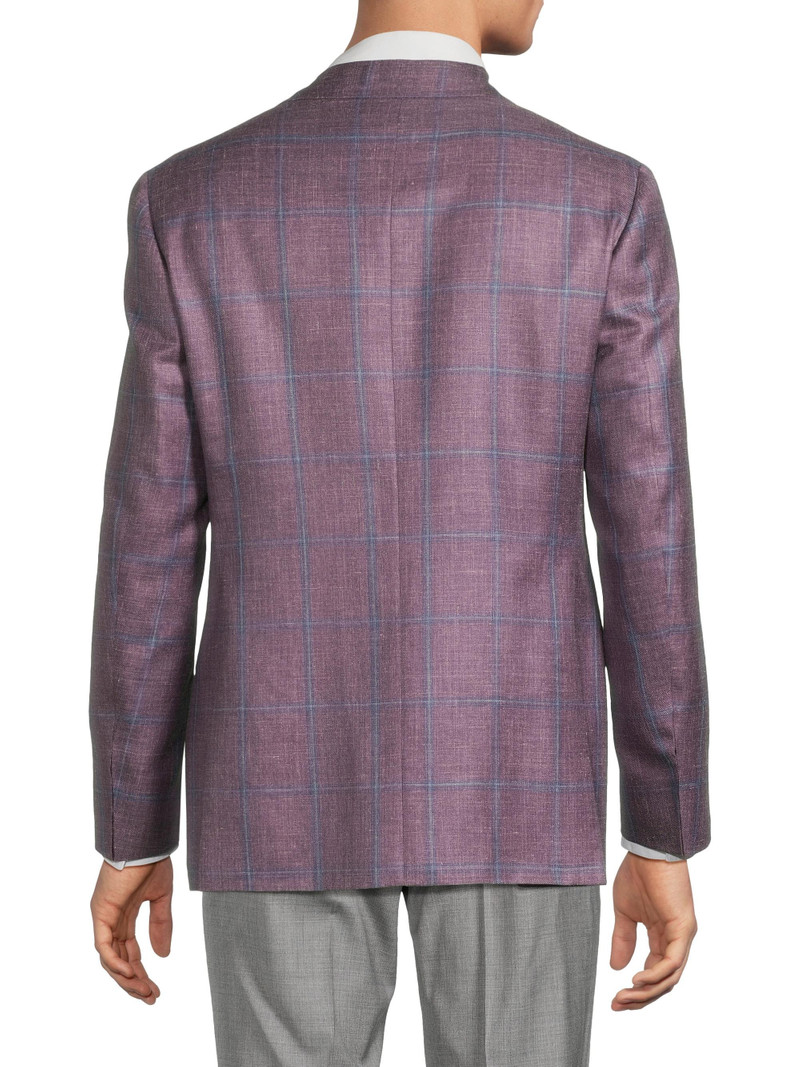 Men's Windowpane Plaid Wool-Silk-Linen Sport Coat - Purple 5