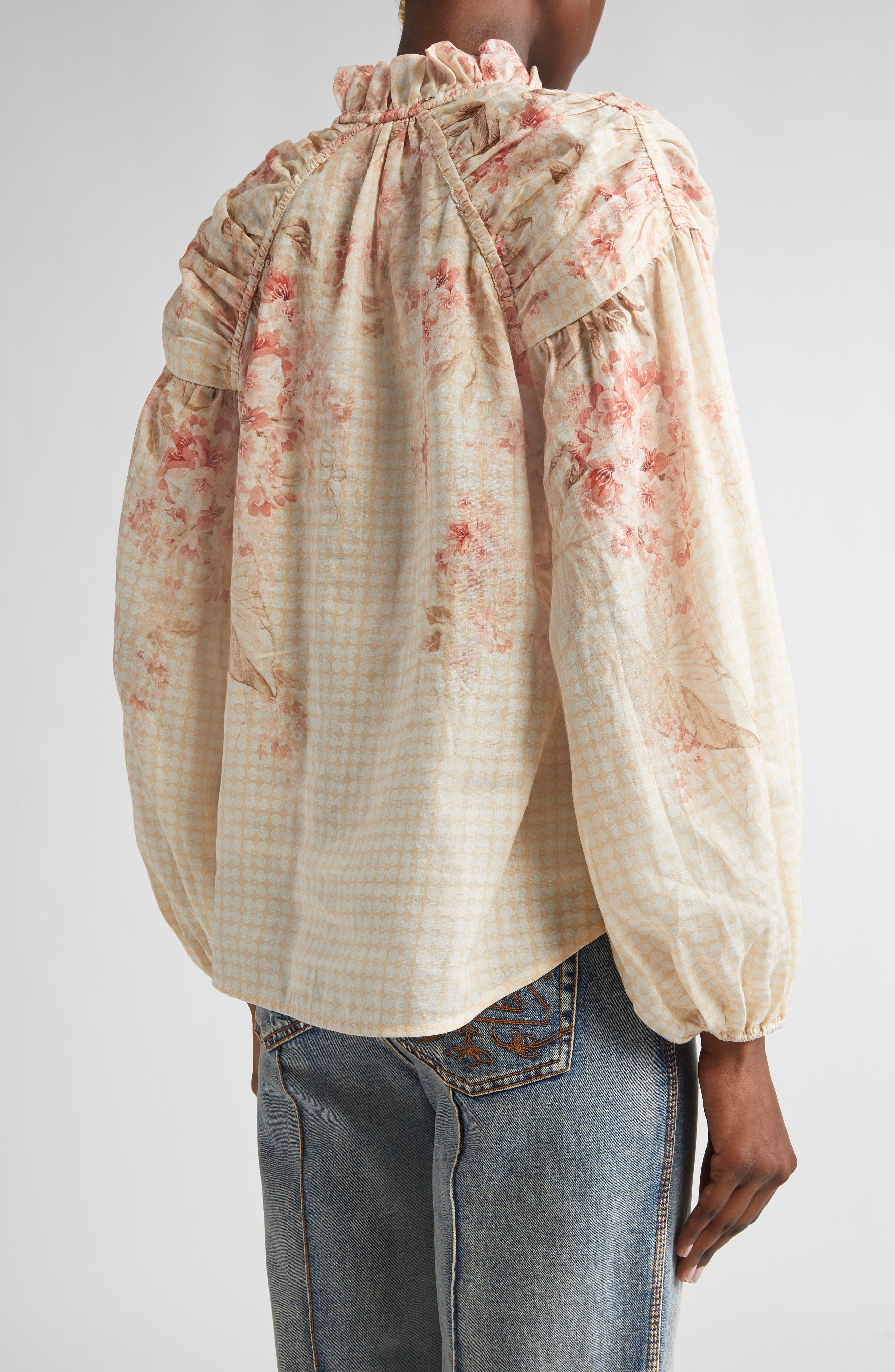 Zimmermann Tropical Floral Billow Ramie Shirt in Coral Floral at Nordstrom - 2
