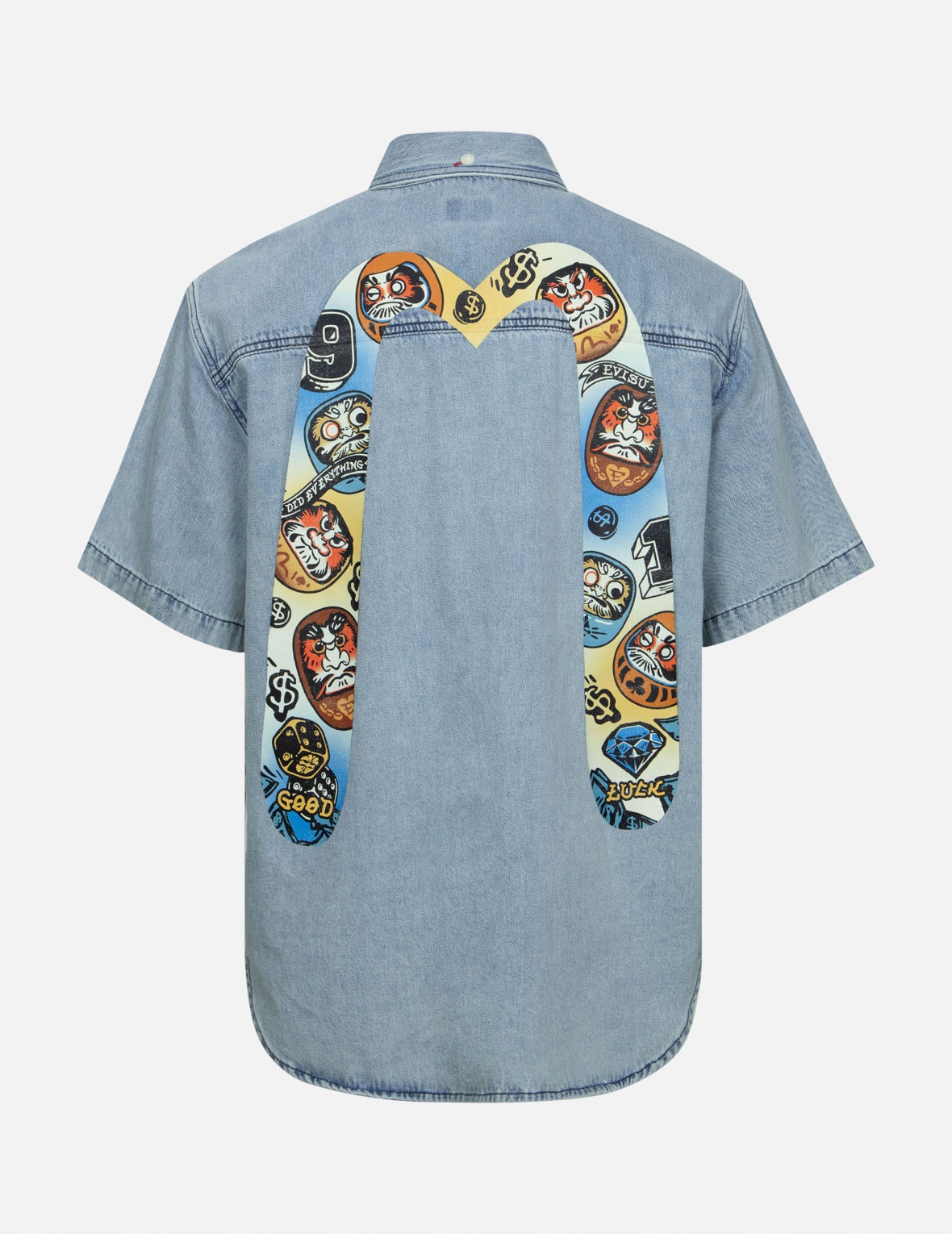 GAMING DARUMA DAICOCK PRINT RELAX FIT SHORT-SLEEVE DENIM SHIRT - 2