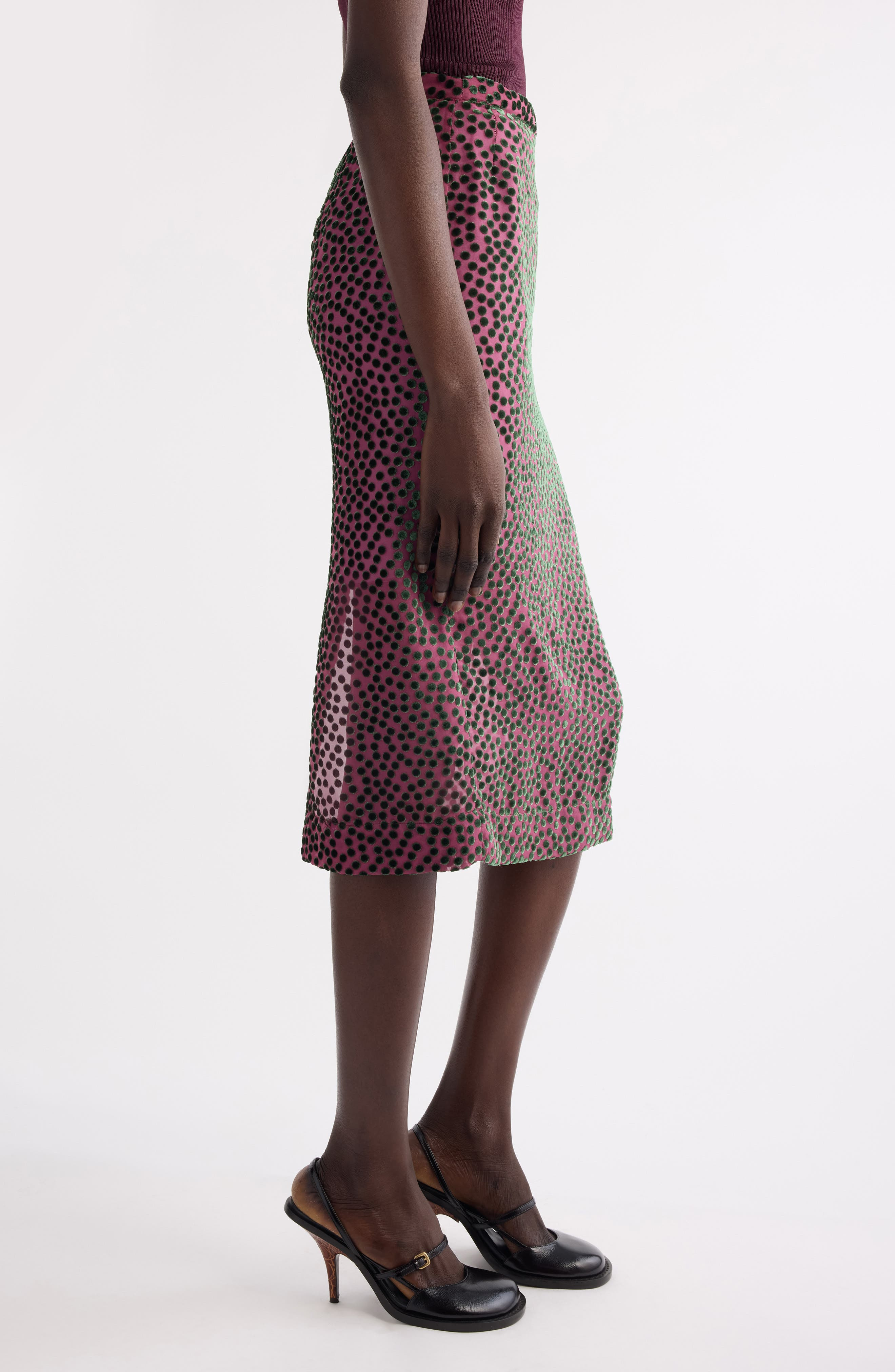 Dries Van Noten Sokna Burnout Polka Dot Skirt in Dark Pink at Nordstrom - 4