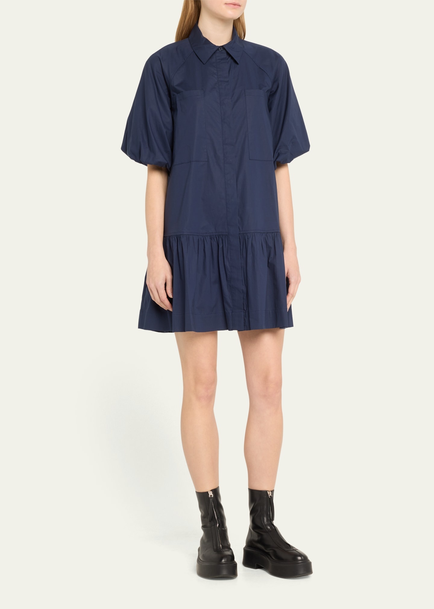 Crissy Puff-Sleeve Cotton Poplin Mini Shirtdress - 4