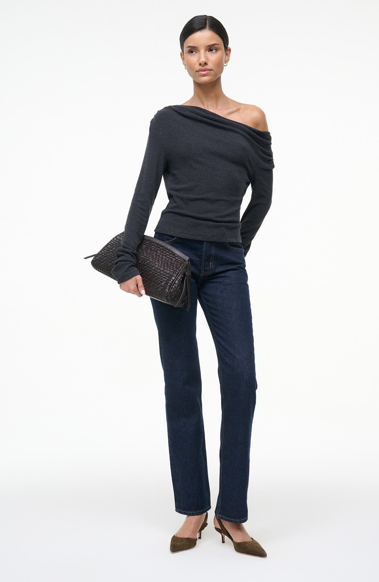 STAUD Philomena One-Shoulder Top in Charcoal at Nordstrom - 3
