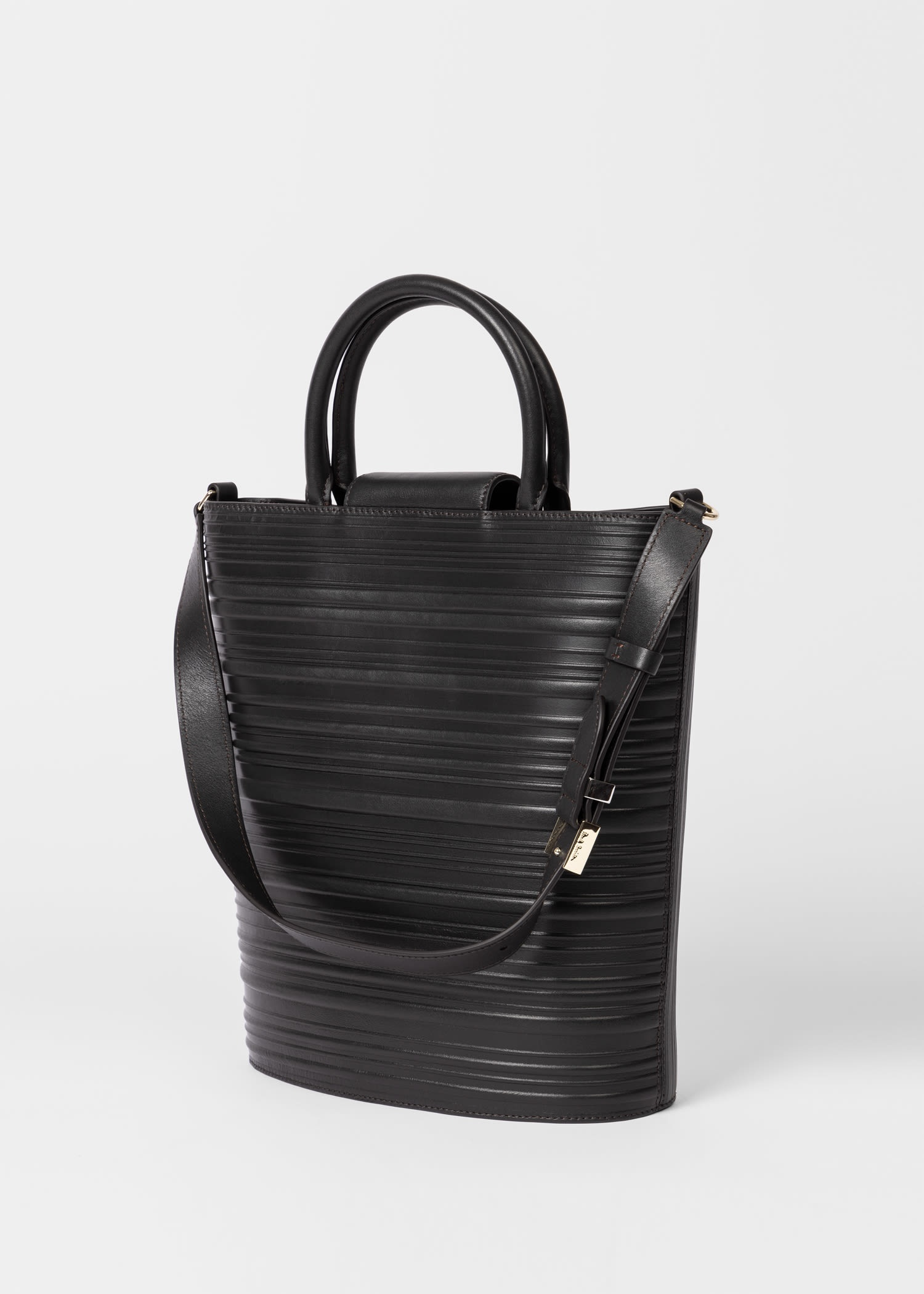 Dark Brown 'Shadow Stripe' Leather Bucket Bag - 4