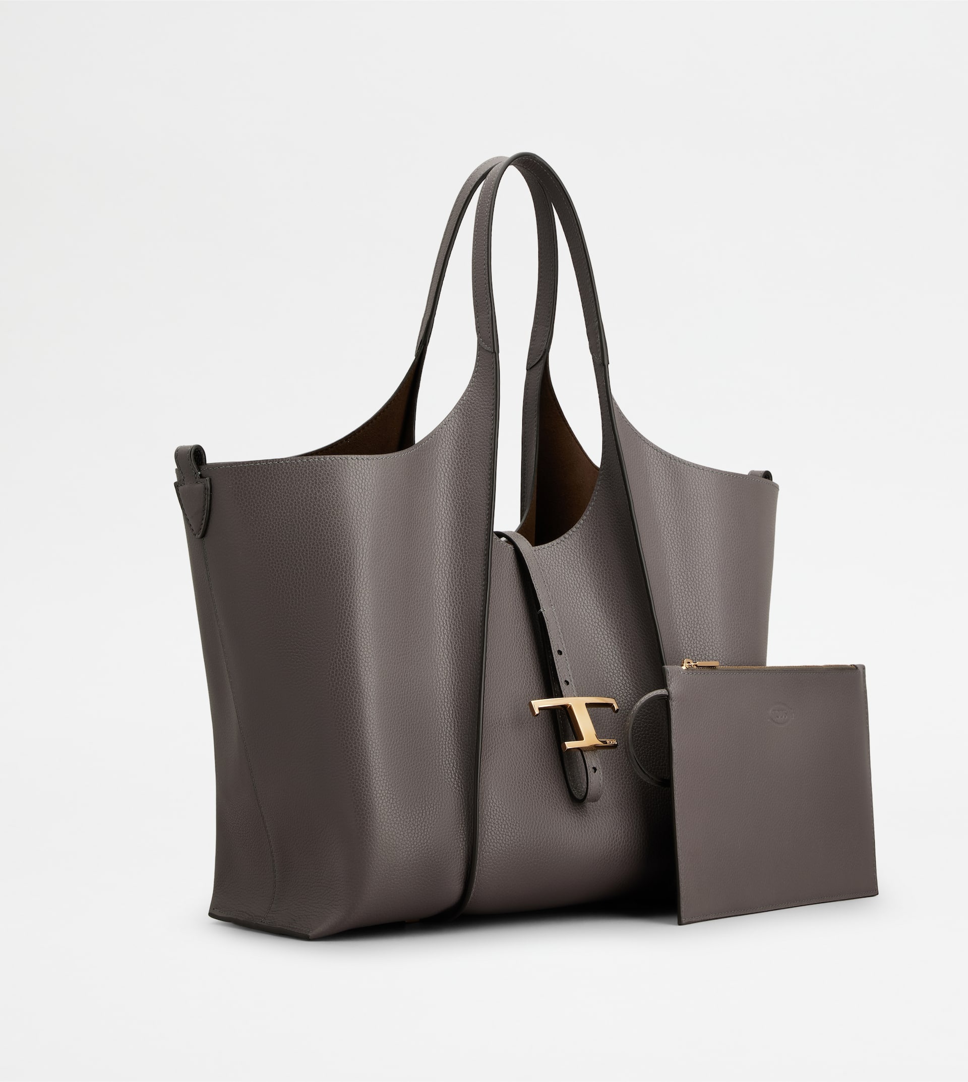 T TIMELESS SHOPPING BAG IN LEATHER MEDIUM - GREY - 2